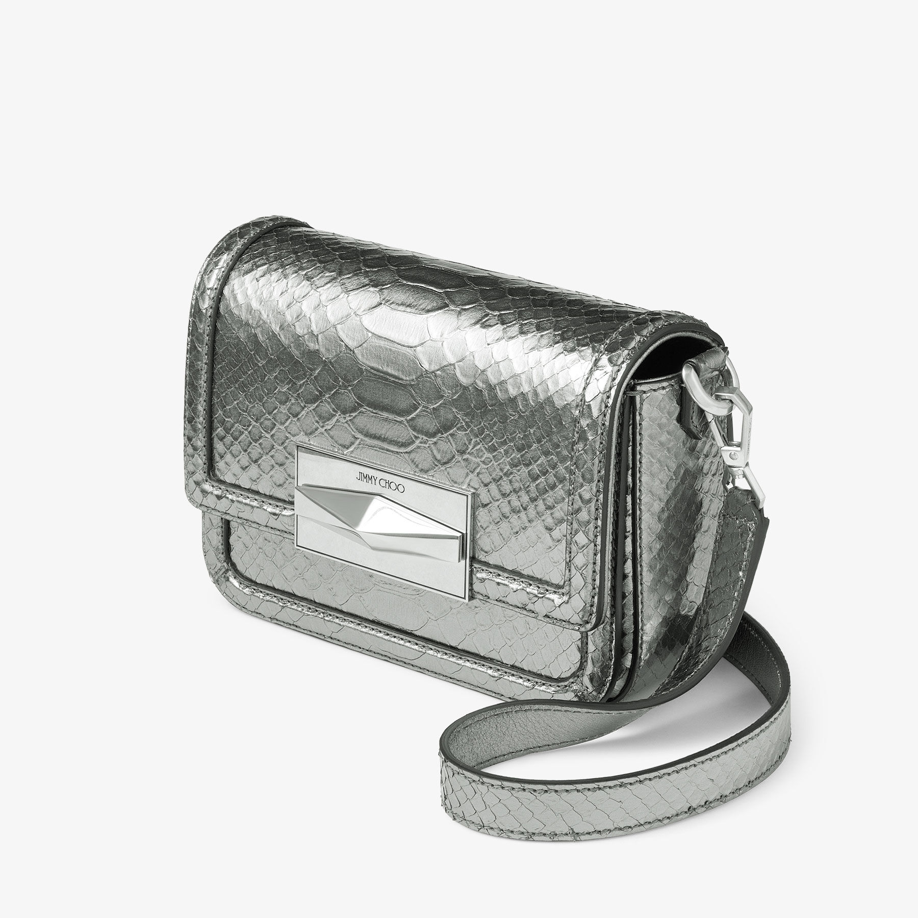 Diamond | Silver Metallic Snake Printed Leather Crossbody Bag | JIMMY CHOO