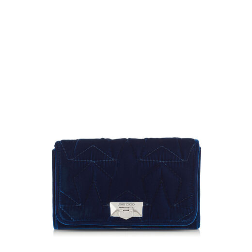 Click to view more detailed imagery on our partner's website Jimmy Choo Helia Clutch Navy Star MatelassÉ Velvet Clutch With Chain Strap