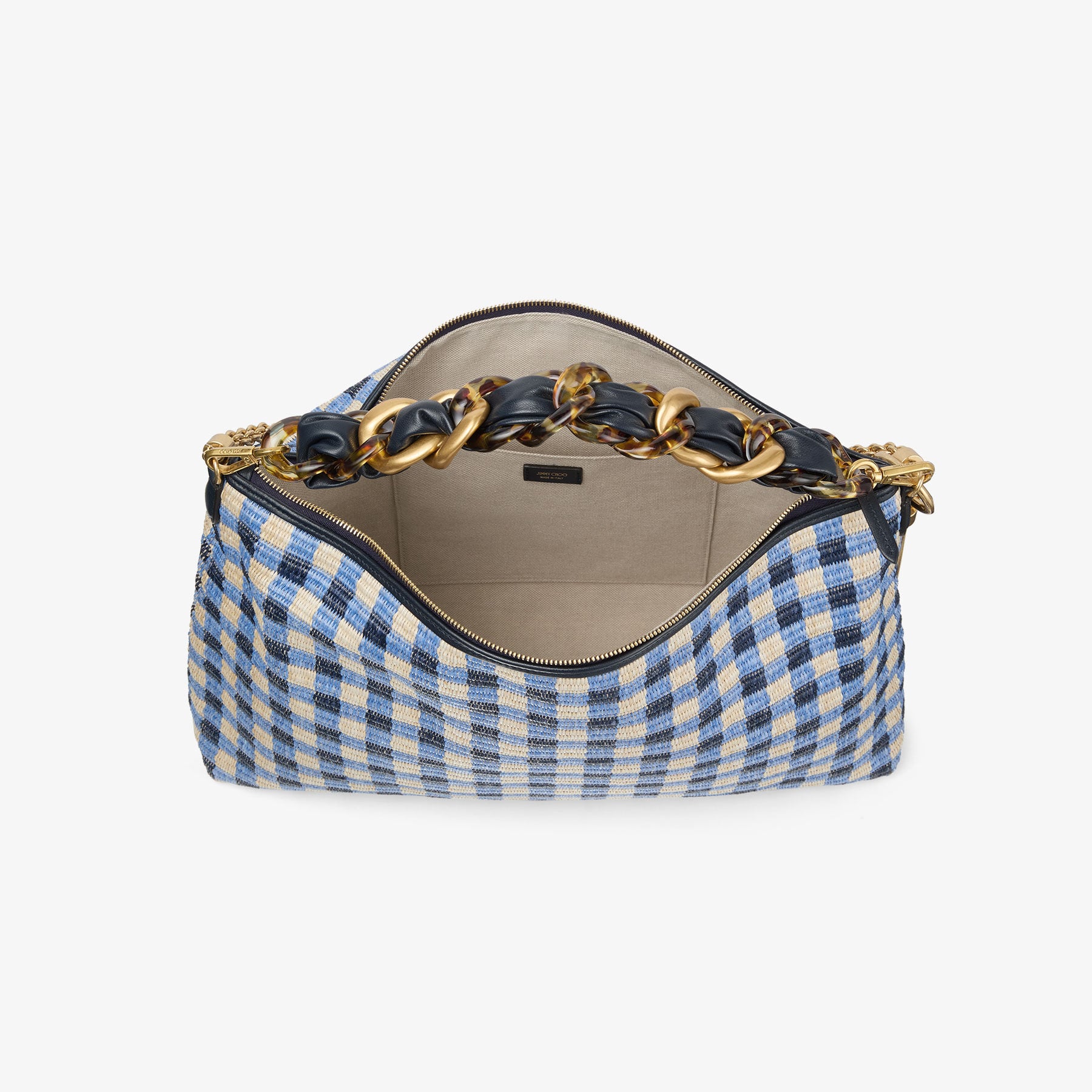 Callie Maxi | Marine Mix Gingham Raffia Shoulder Bag with