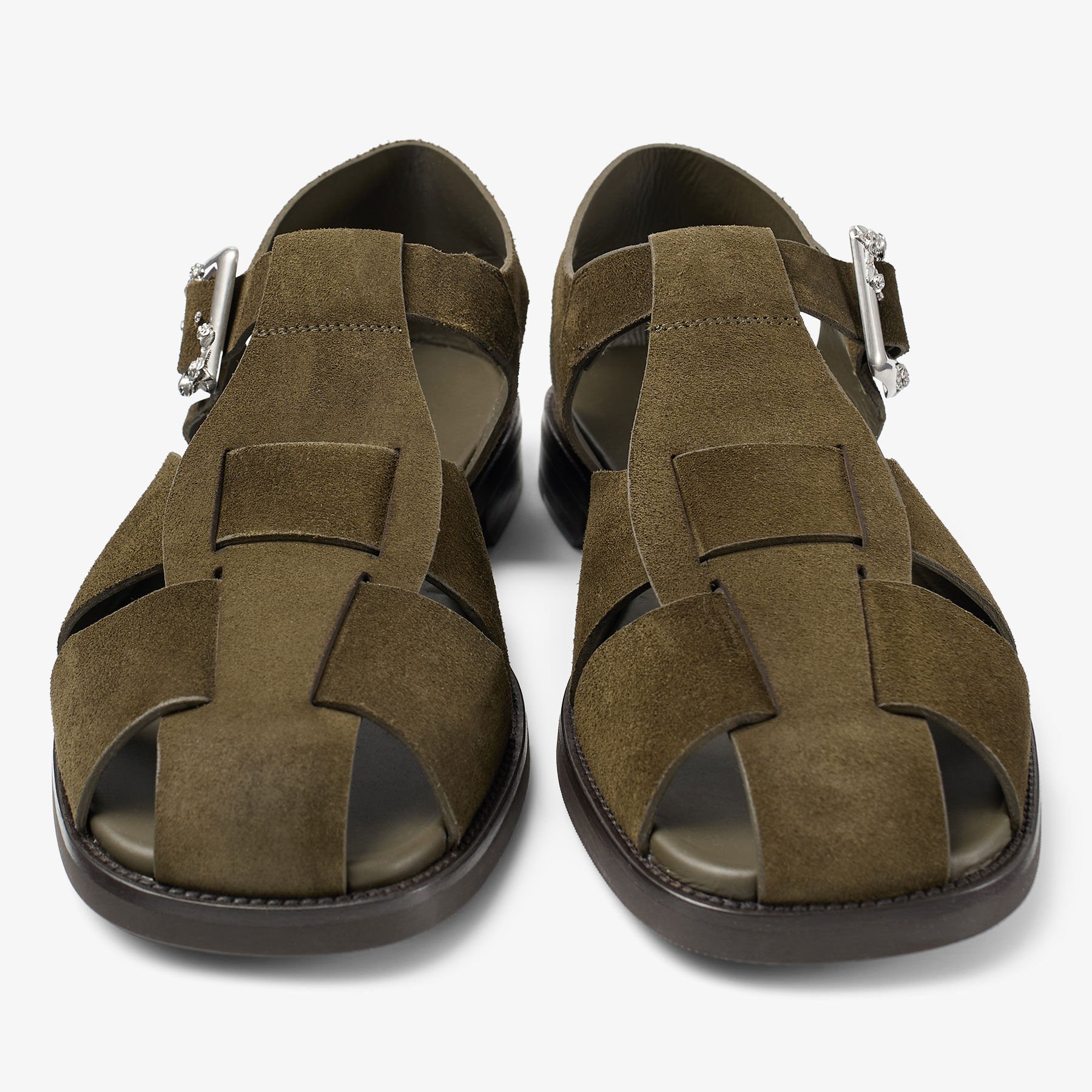 ムントル Meadow Sandal | Moss Green Velvet Suede Sandals | JIMMY CHOO