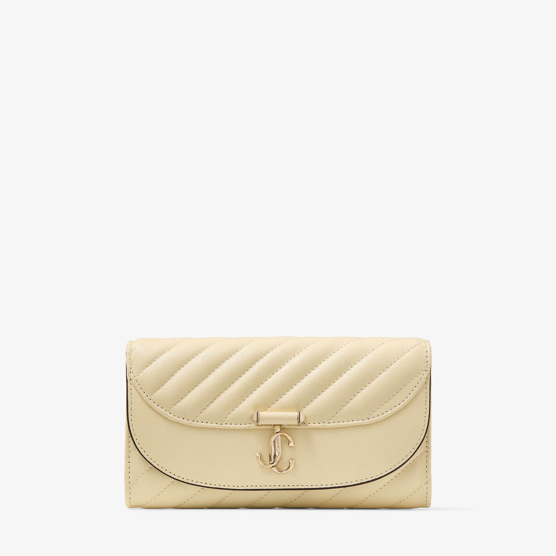 JIMMY CHOO Avenue W/Chain パールストラップ レザー ウォレット AVENUE WALLET/CHAIN | Black Leather Wallet with Pearl Strap