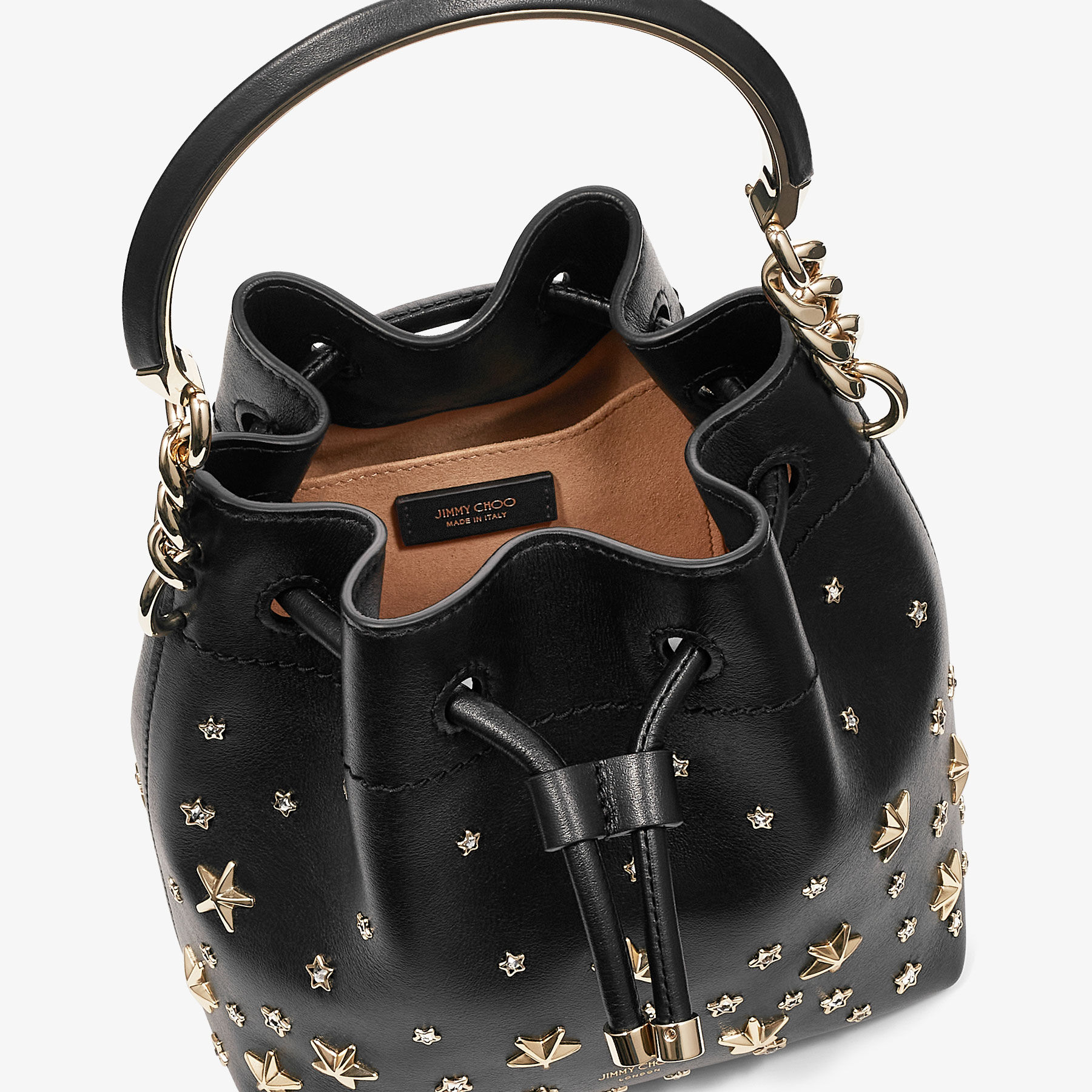 【JIMMY CHOO】BON BON LEATHER BUCKET BAG BLACK BONBONBCKTNSMNHUT_013847_FRONT