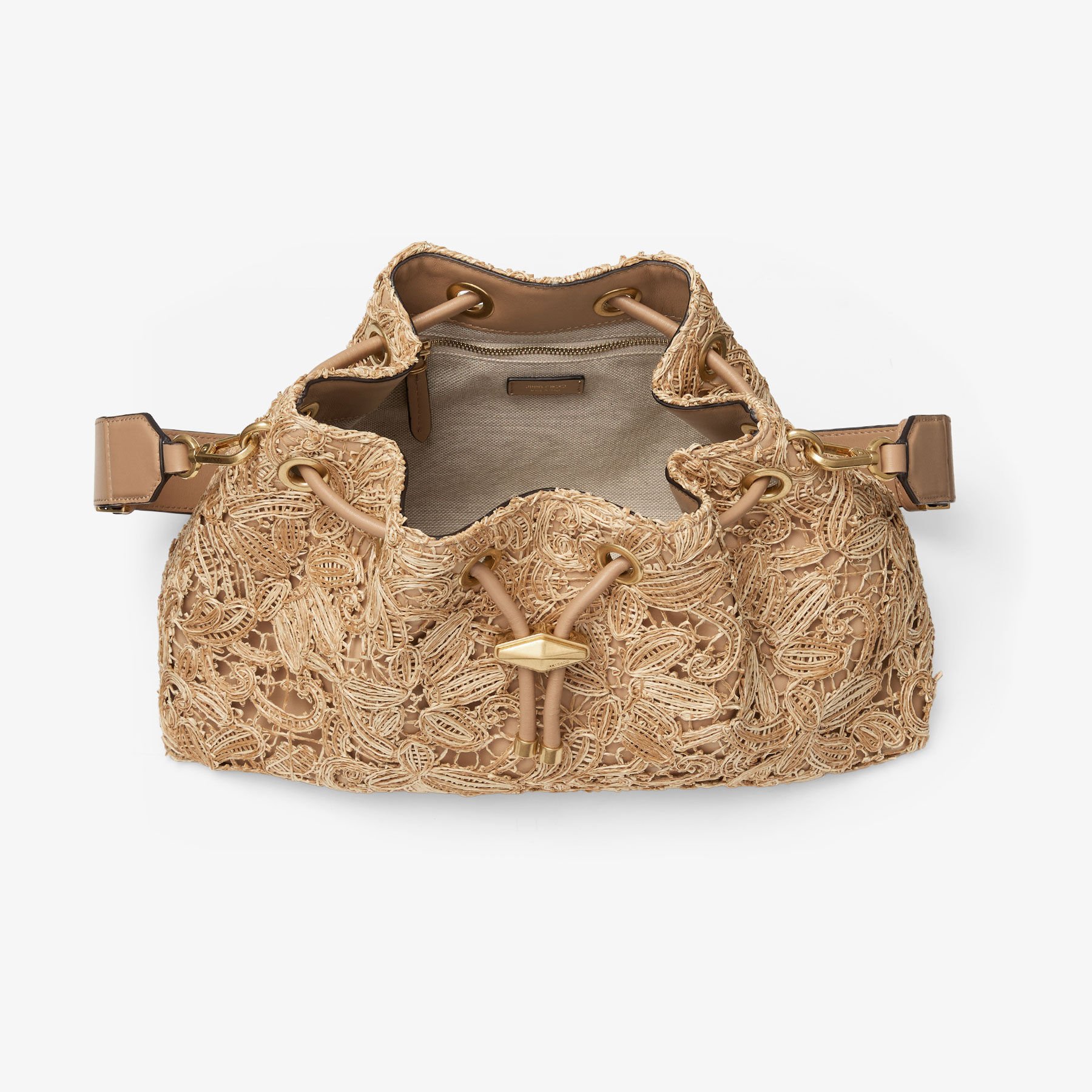 Cinch Medium | Natural Flower Woven Raffia Bucket Bag | JIMMY CHOO
