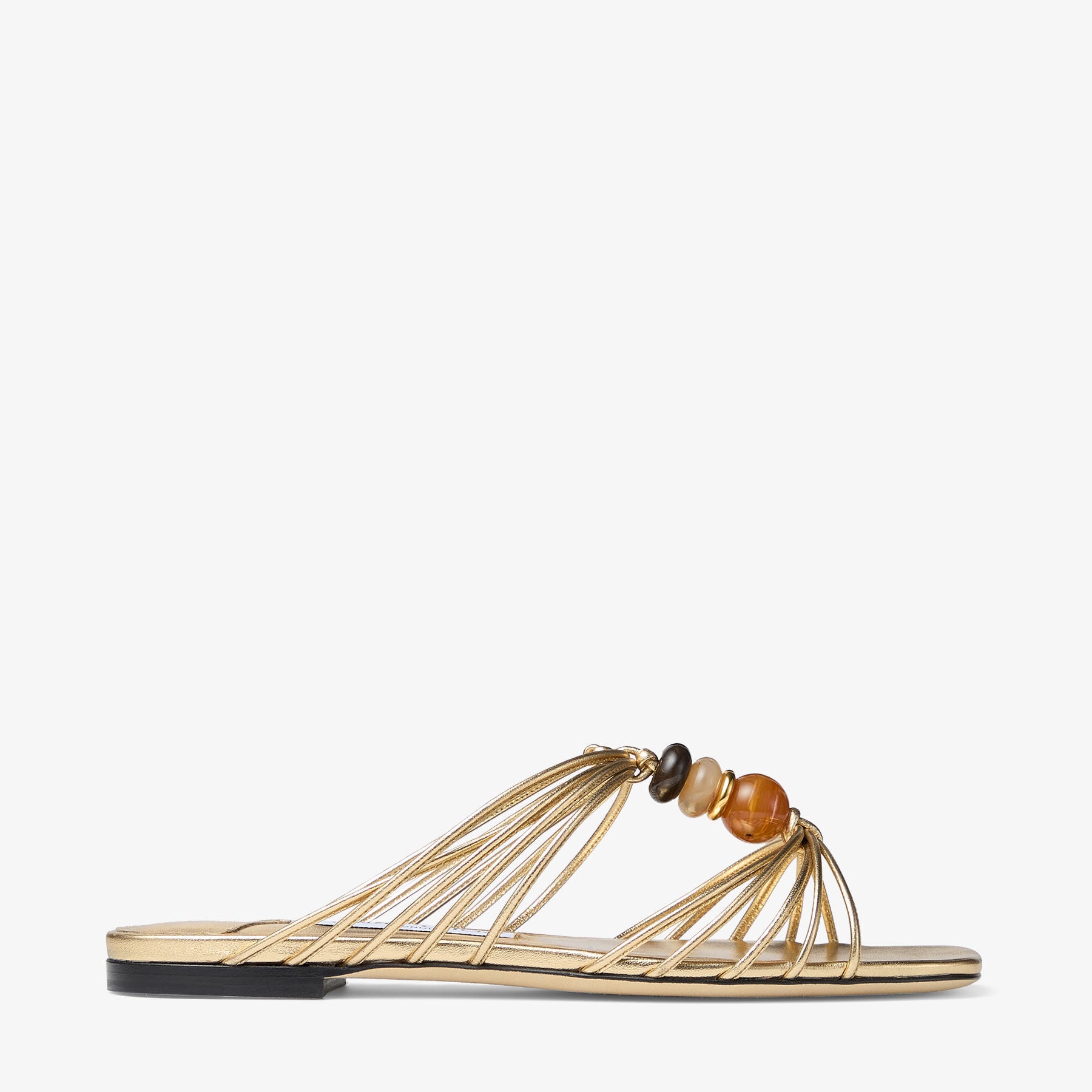 Lova Mule Flat | Gold Mix Metallic Nappa Leather Flats with Beads