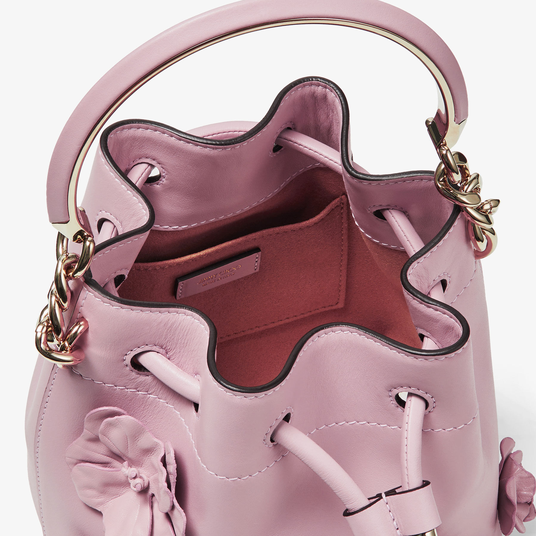 Pink leather bucket bag hot sale