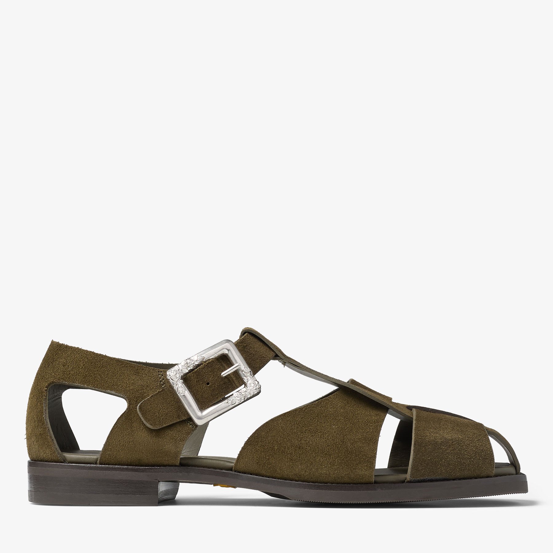 メルモチ Meadow Sandal | Moss Green Velvet Suede Sandals | JIMMY CHOO