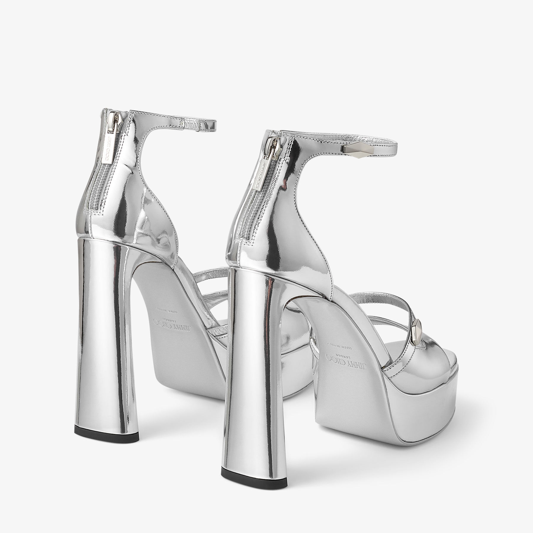 Claressa/PF 125 | Silver Liquid Metal Leather Platform Sandals | JIMMY CHOO  CA
