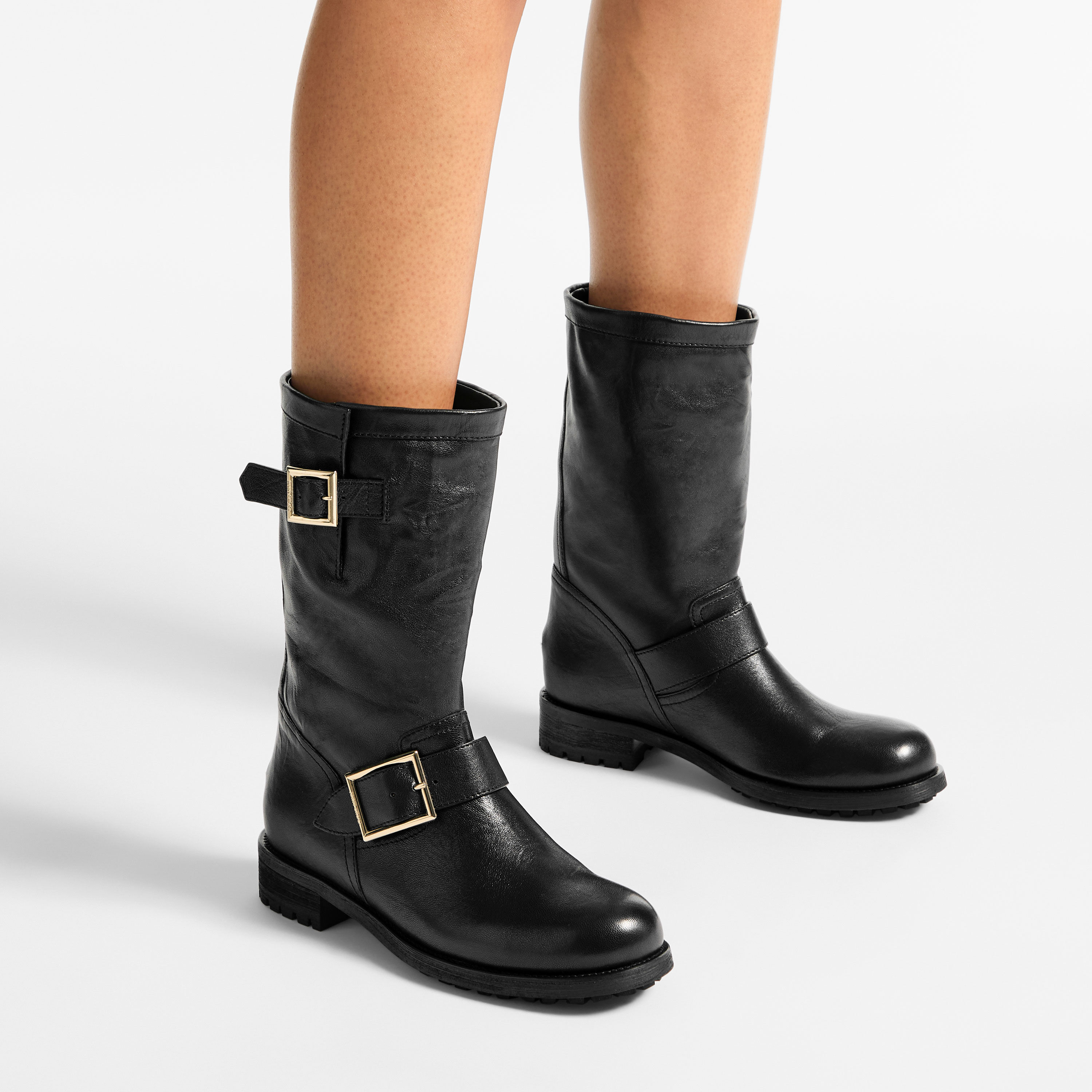 ジミーチュウ ロゴプレート付 ベルトデザイン バイカーブーツ ブラック 37 Women's Biker Boots | Designer Biker Boots | JIMMY CHOO US