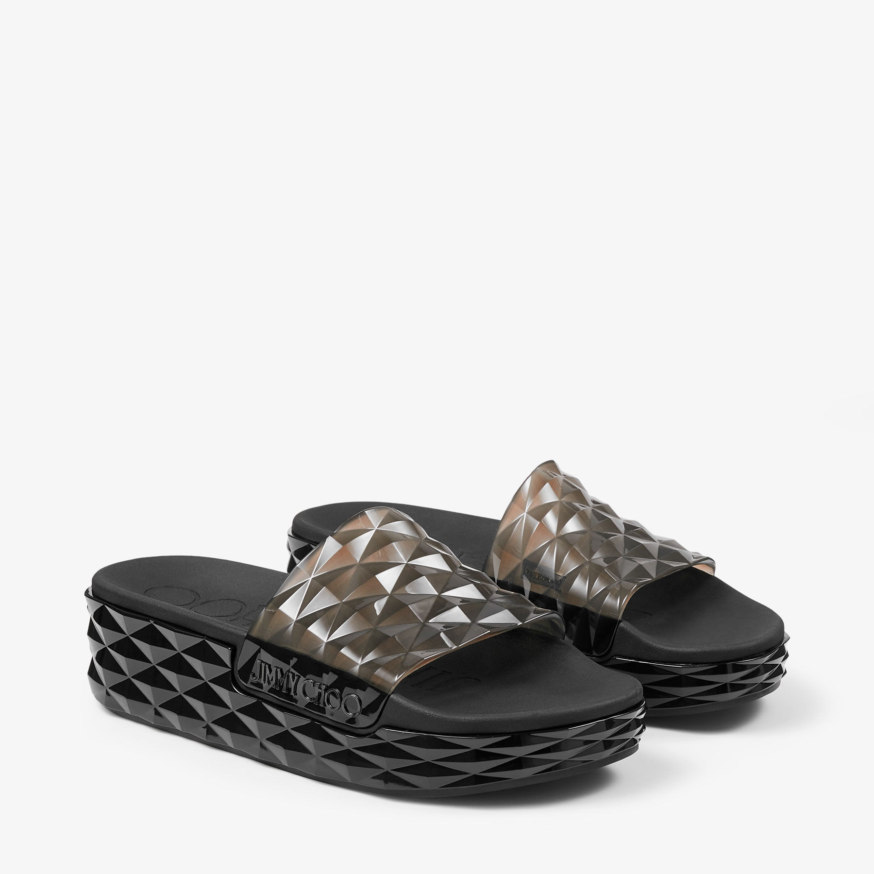 Diamond Slide F Black Rubber Diamond Slides JIMMY CHOO