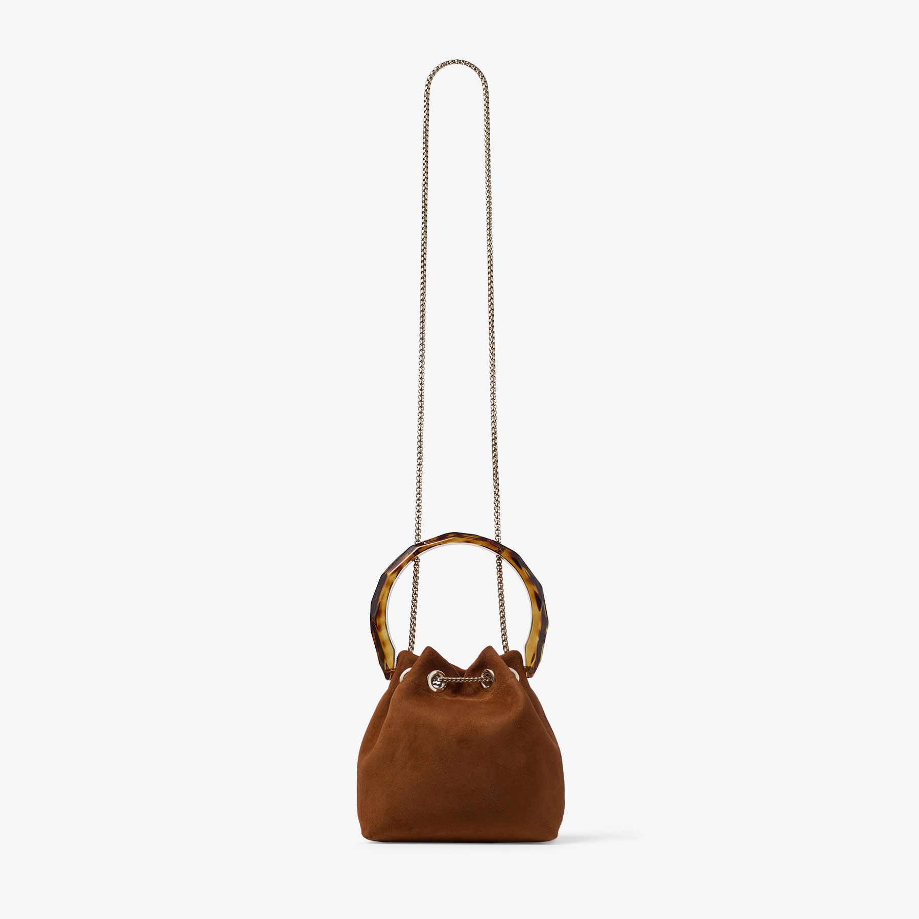 【チョコちゃん様】Bucket type bag グレースコンチネンタル Bon Bon | Tan Suede Bucket Bag with Bead Closure and Tortoishell