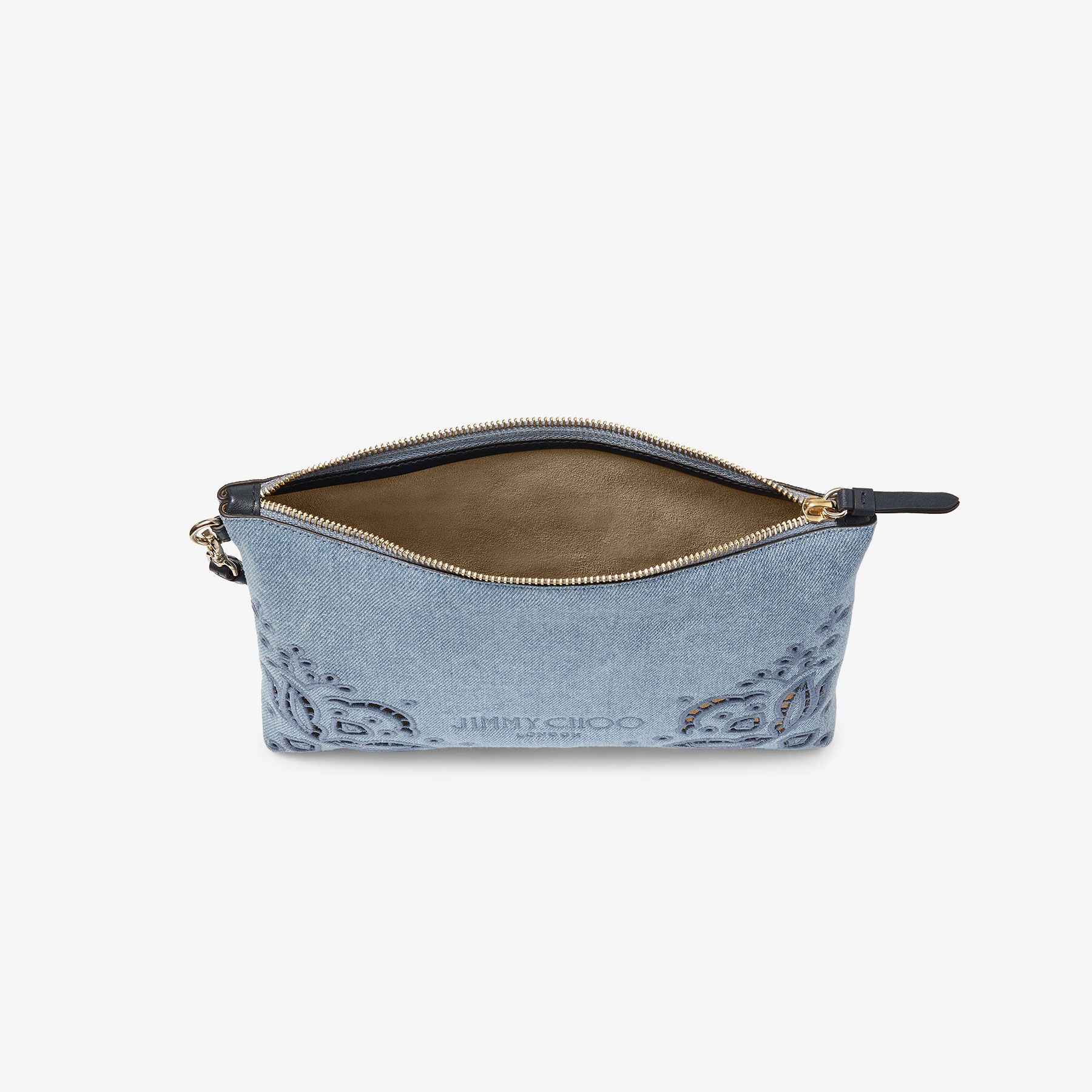 OUTLET SALE- 訳あり品など大放出 Zipped Flat Pouch |Blue Haze Denim Pouch with Sangallo 下着・アンダーウェア