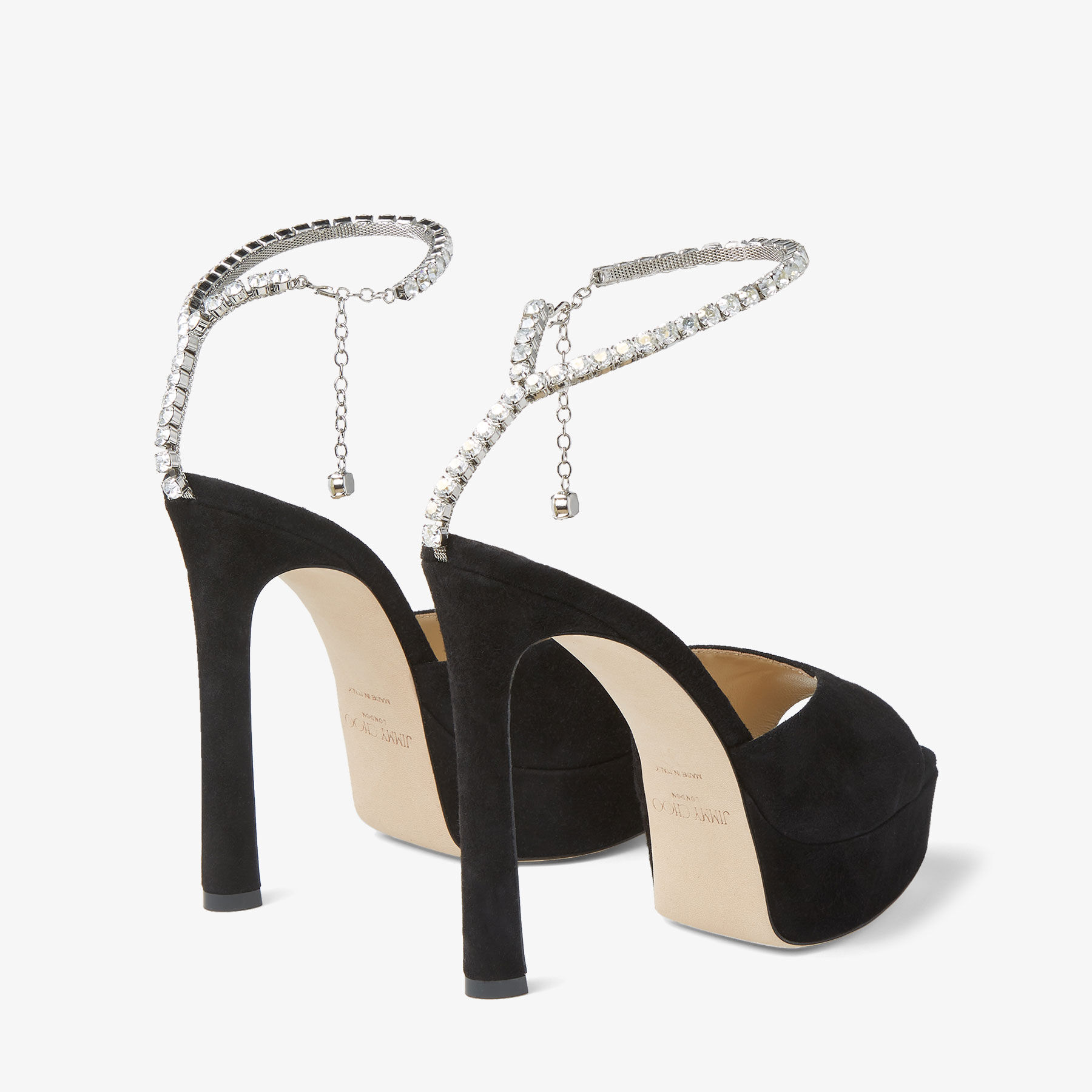 SAEDA SANDAL PF 125 Black Suede Platform Sandals with Crystal