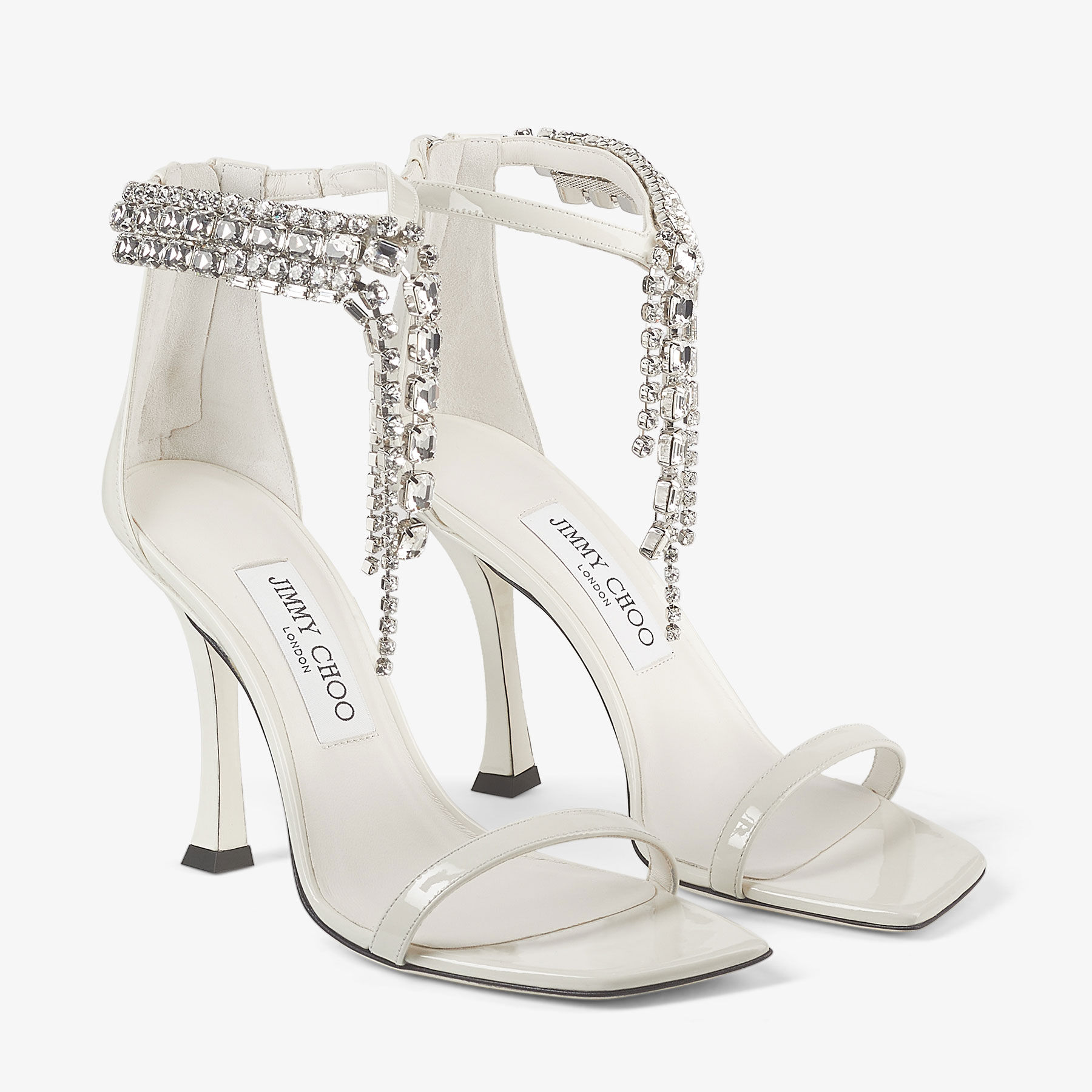 Verity Sandal 100 | Latte Patent Leather Crystal Sandals Verity Sandal 100 | Latte Patent Leather Crystal Sandals