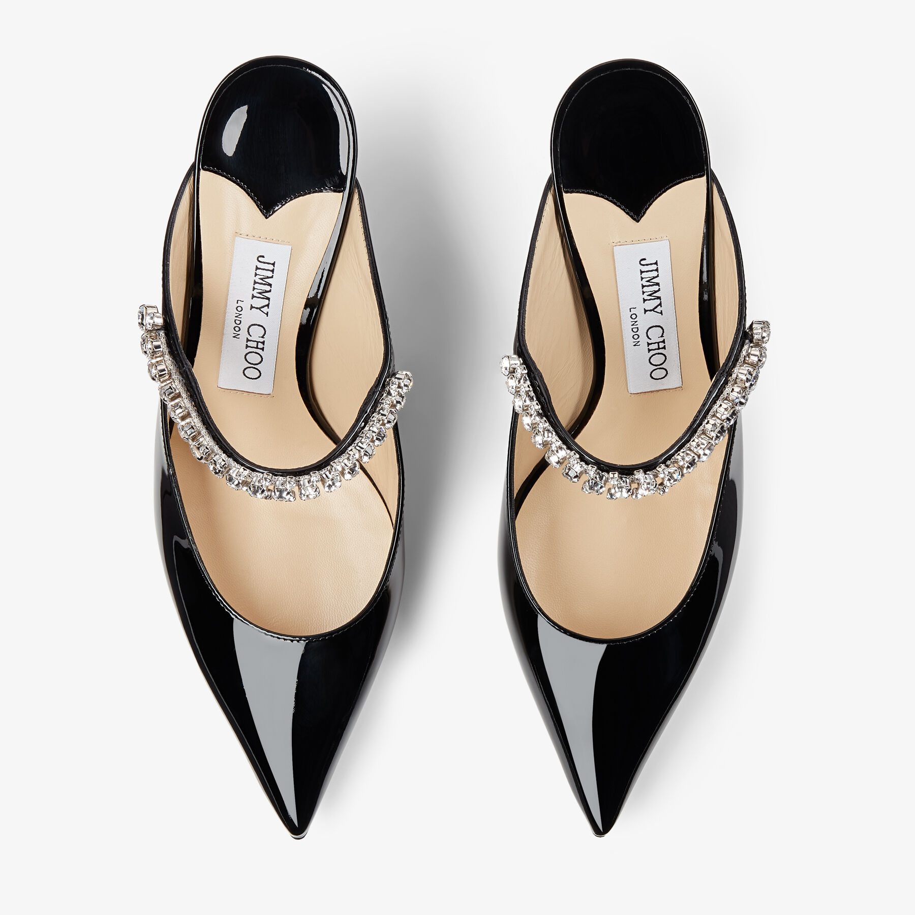 Bing 65 | Black Patent Leather Mules with Crystal Strap | JIMMY CHOO