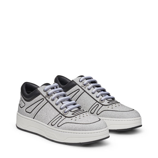 JIMMY CHOO HAWAII/F Silver Glitter and Black Leather Trainers,HAWAIIFIOO