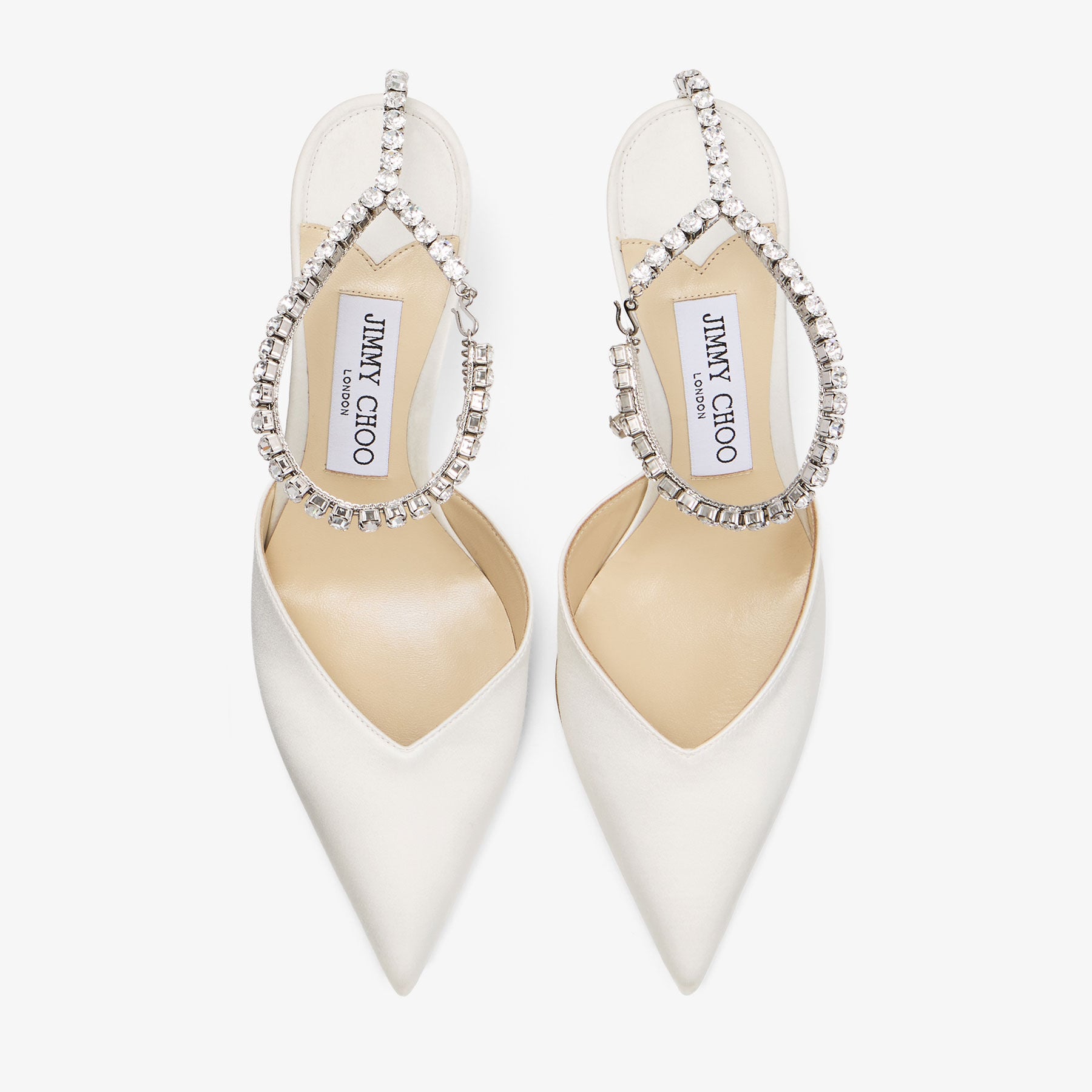 Saeda 85 | Ivory Satin Pumps with Crystal Embellishment | JIMMY