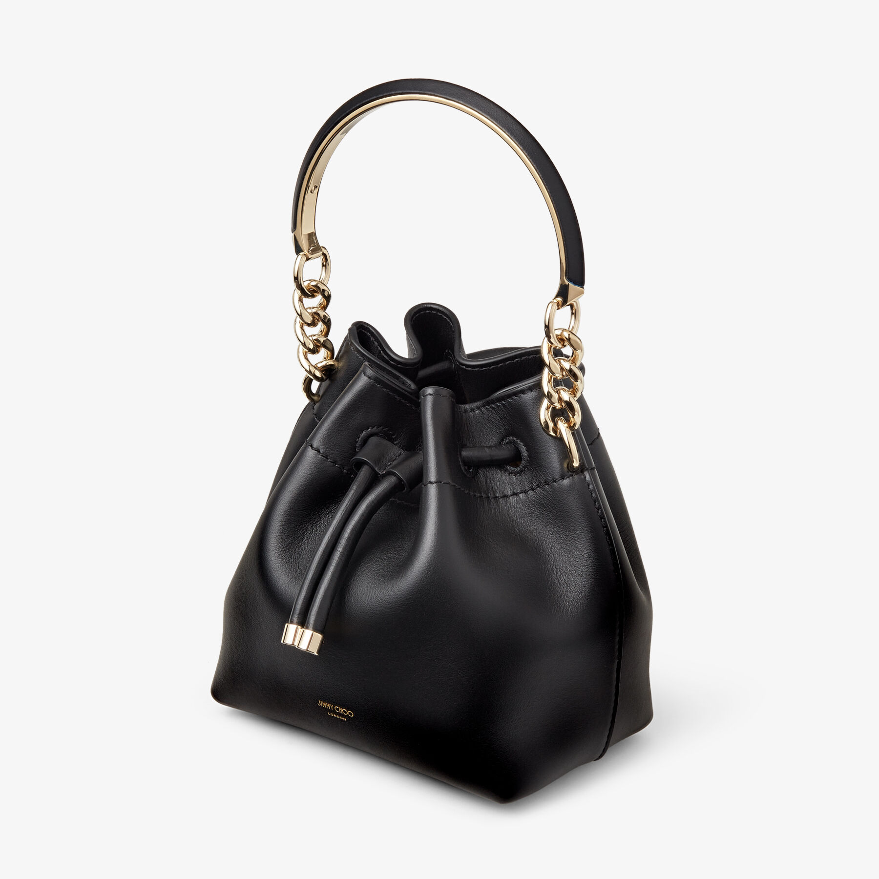 Black Soft Shiny Calf Leather Bucket Bag BON BON BUCKET S