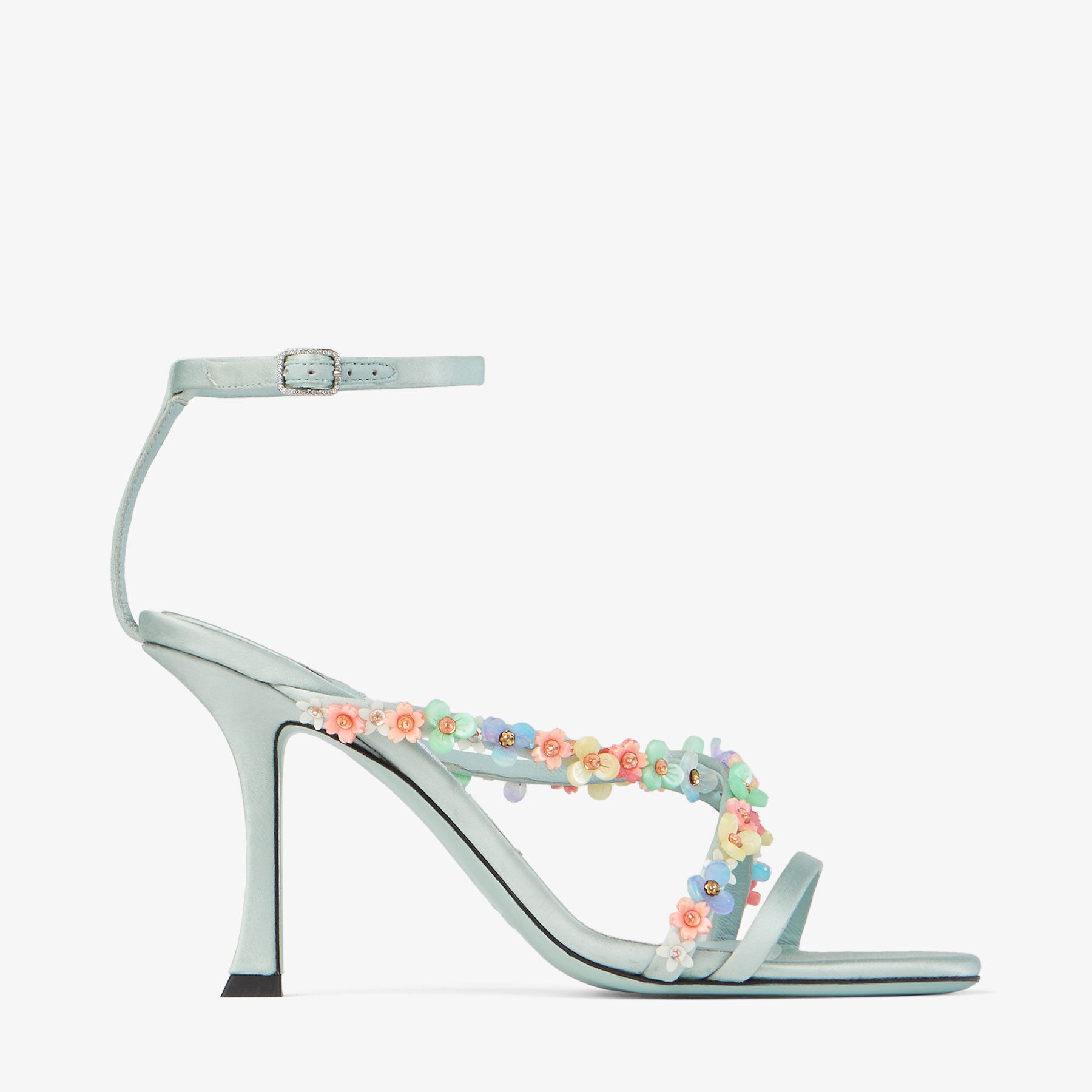JIMMY CHOO Blanche 90 デイジー刺繍入り サテン・サンダル ブランシュ 90 |デイジー刺繍入り ライト ヴェルデ サテン