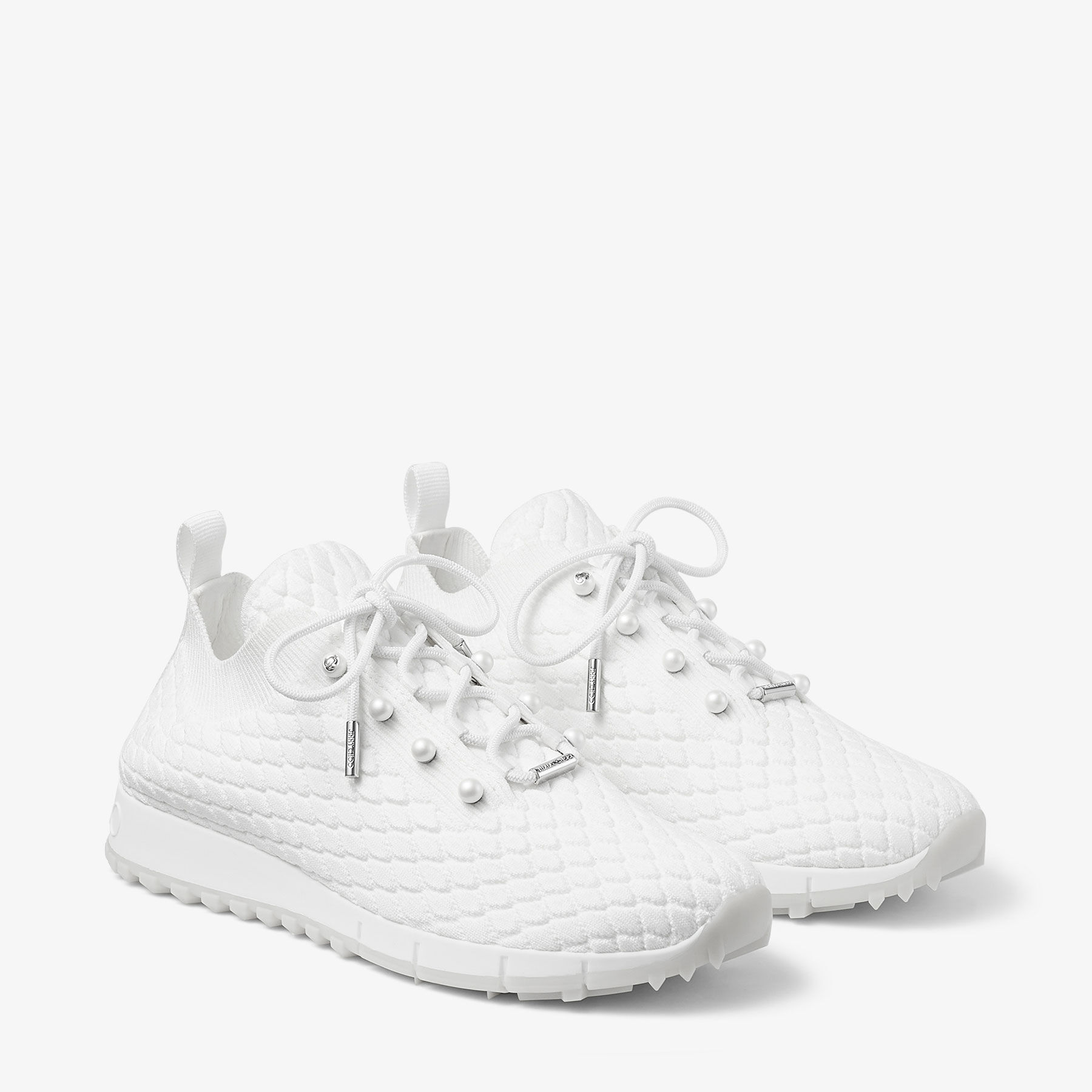Veles |White Textured Knit Trainers | JIMMY CHOO