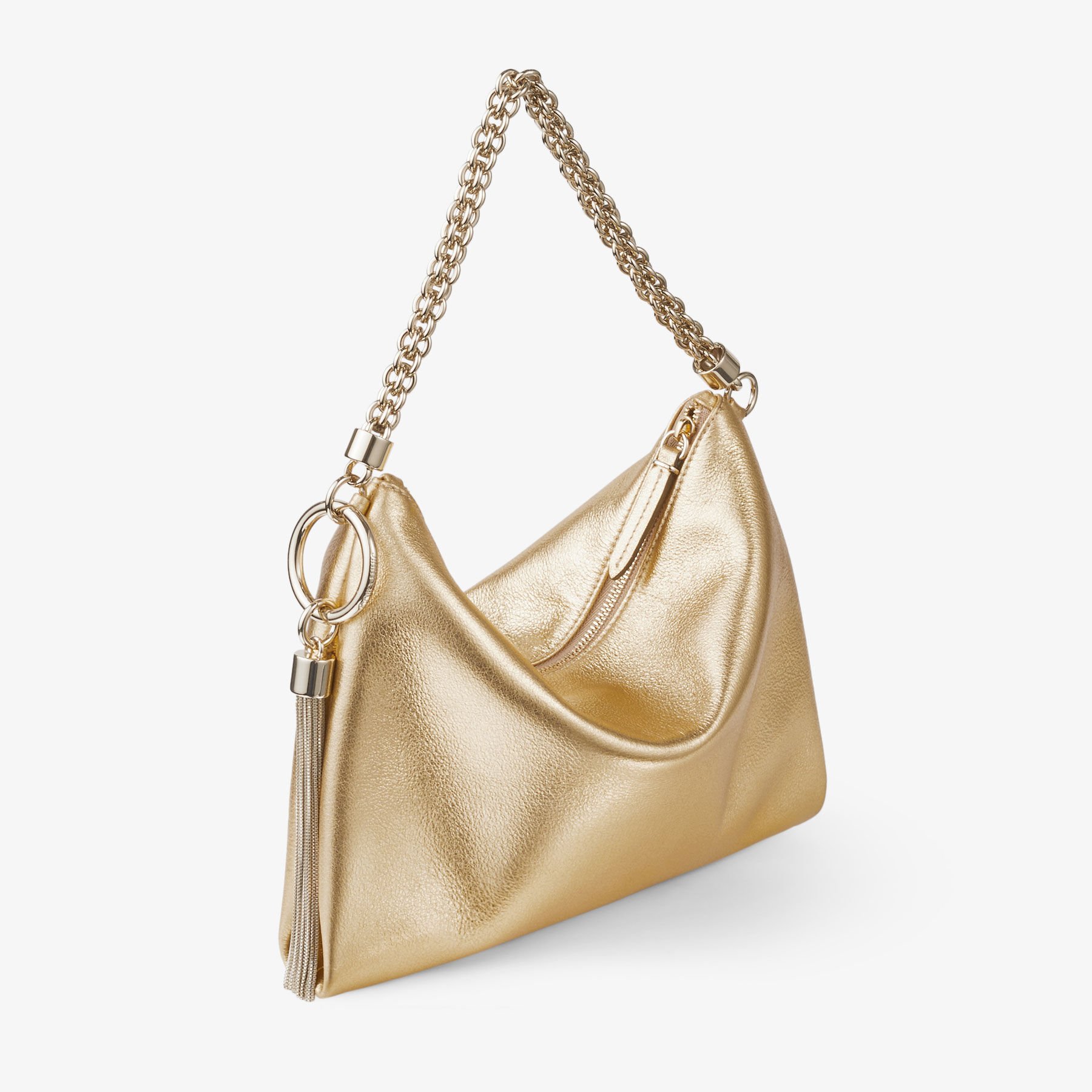 Gold Metallic Leather Clutch Bag With Chain Strap CALLIE Pre
