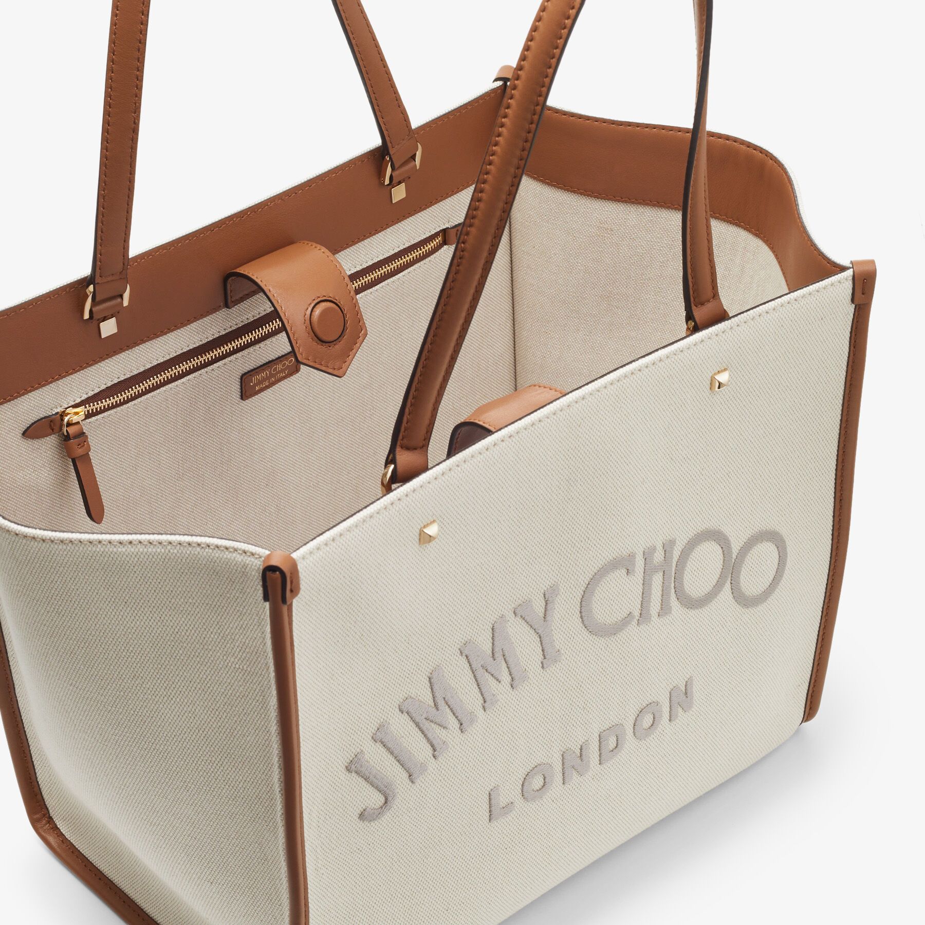 Natural Recycled Cotton Canvas and Dark Tan Soft Shiny Calf ...