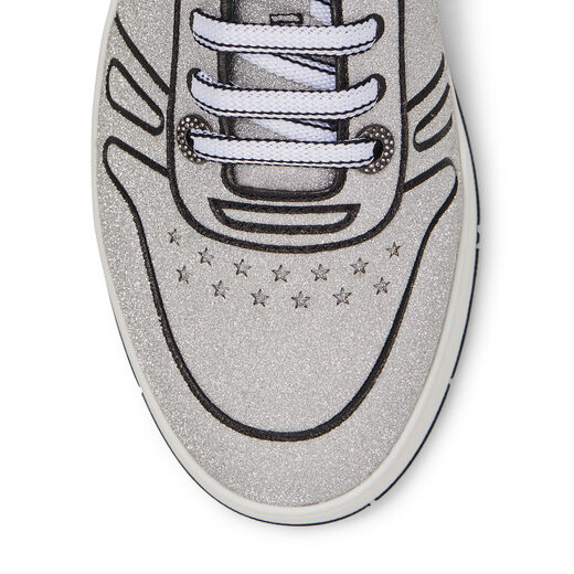 JIMMY CHOO HAWAII/F Silver Glitter and Black Leather Trainers,HAWAIIFIOO