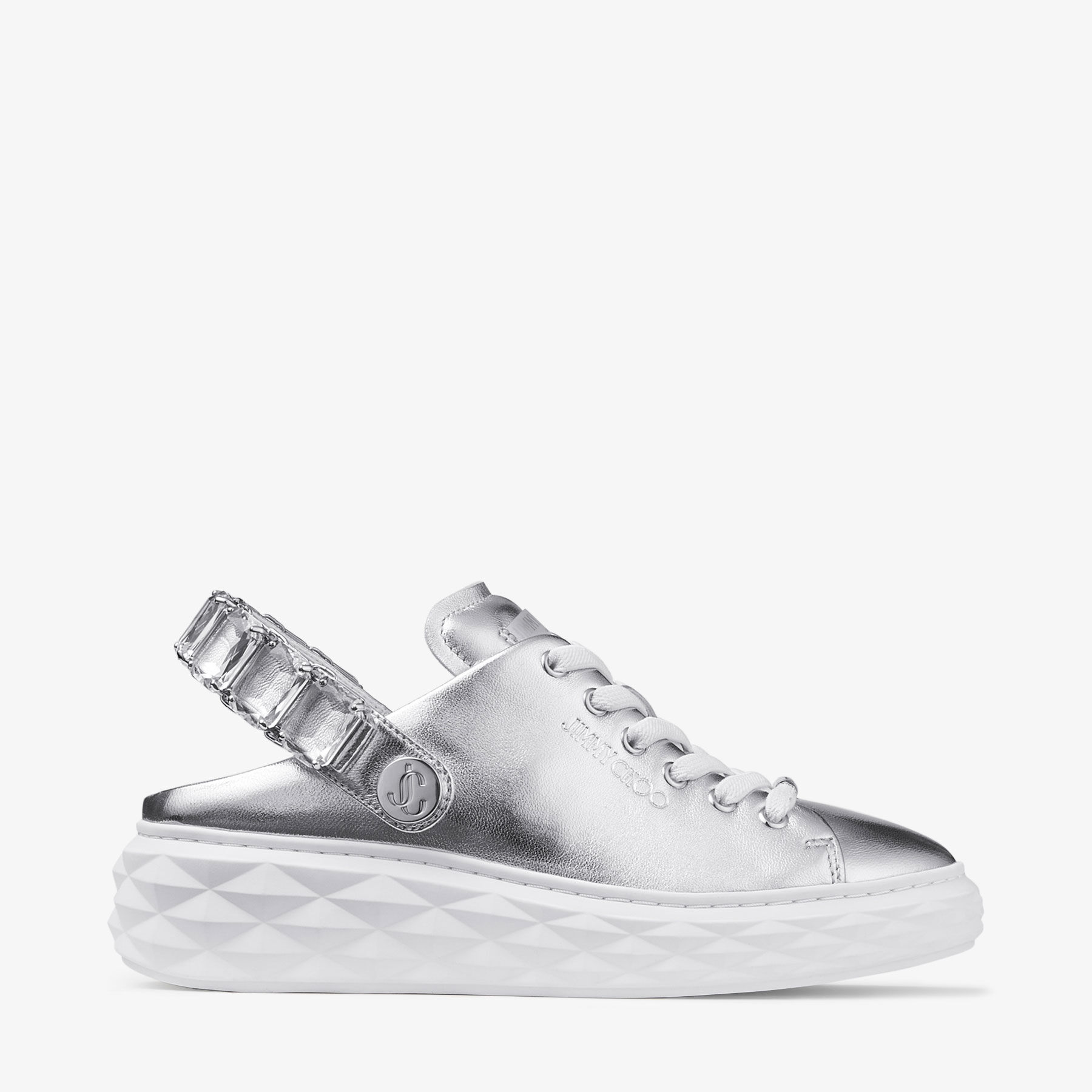 2024-25 秋冬新作  ハイブランドの Diamond Sling | Silver Metallic Leather Slipper Trainers 靴