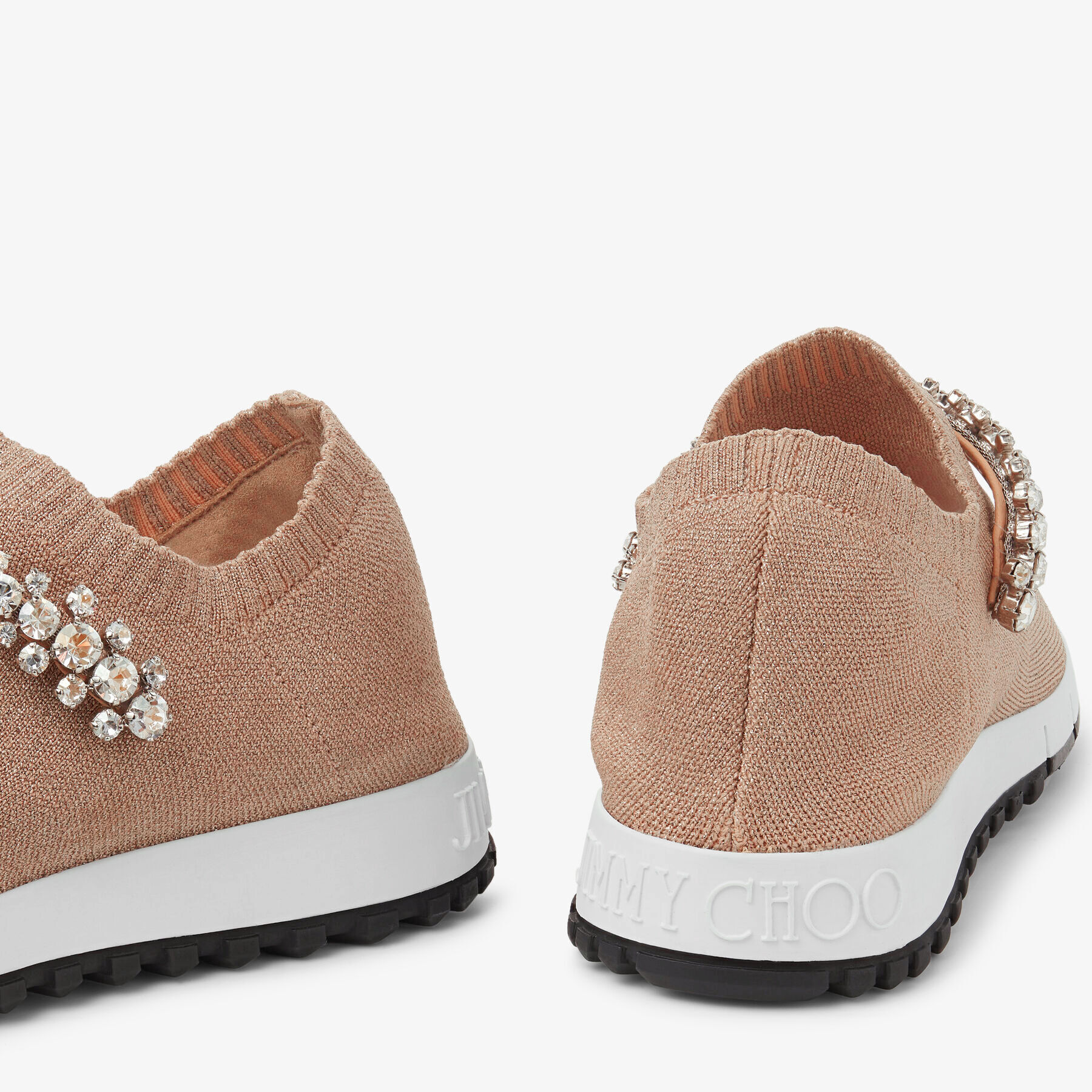 Ballet Pink Metallic Knit Trainers with Crystal Embellishment VERONA Spring Summer 2023 Collection JIMMY CHOO UK