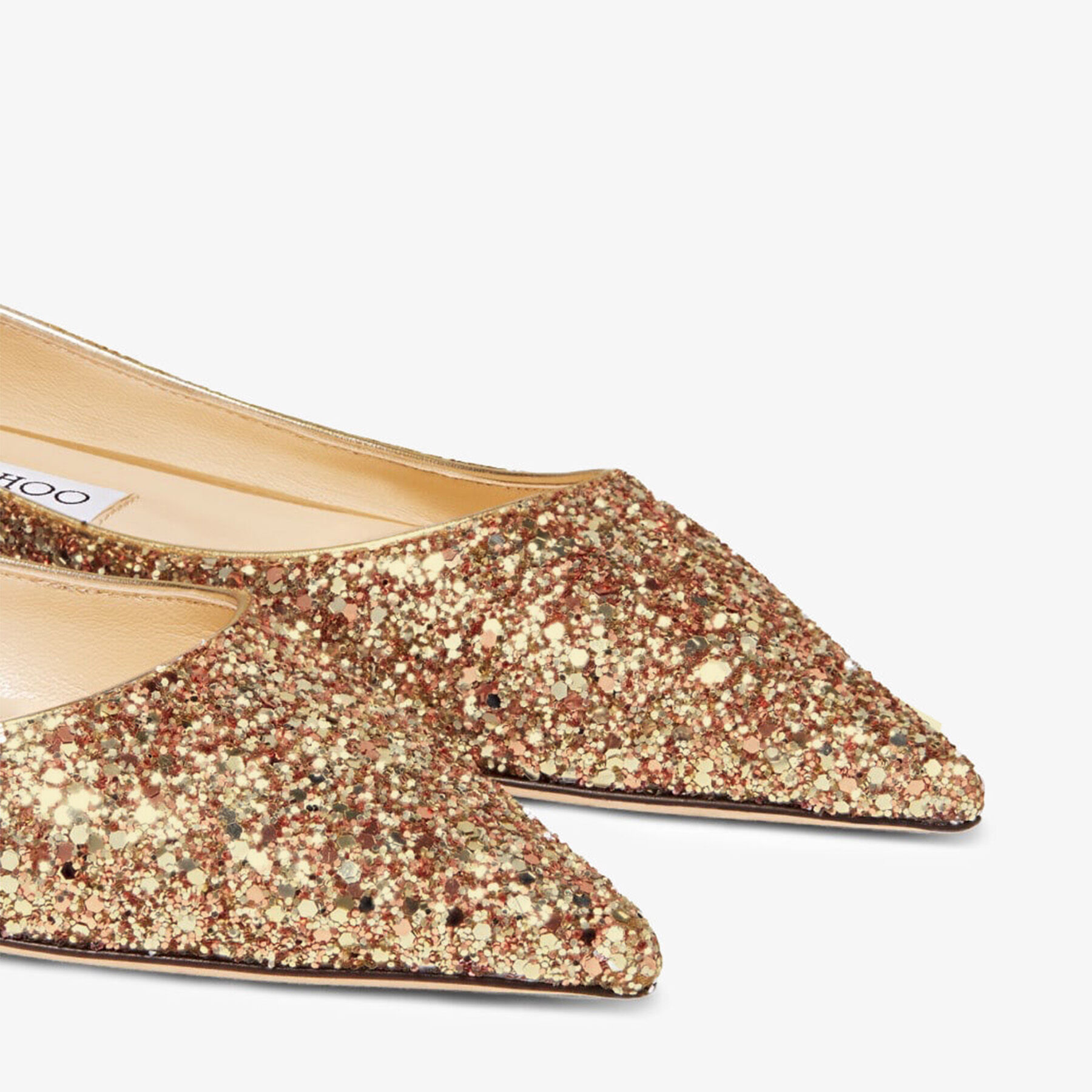 Love Flat | Gold Coarse Glitter Fabric Flats | JIMMY CHOO US