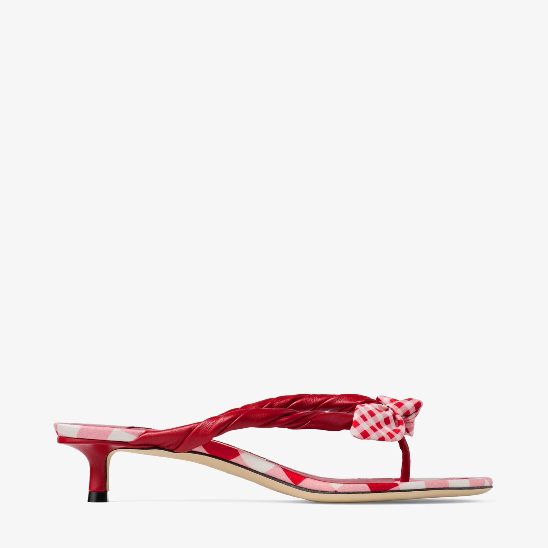 Liss 35 | Ruby Red Mix Mixed Gingham Cotton Mule Sandals with