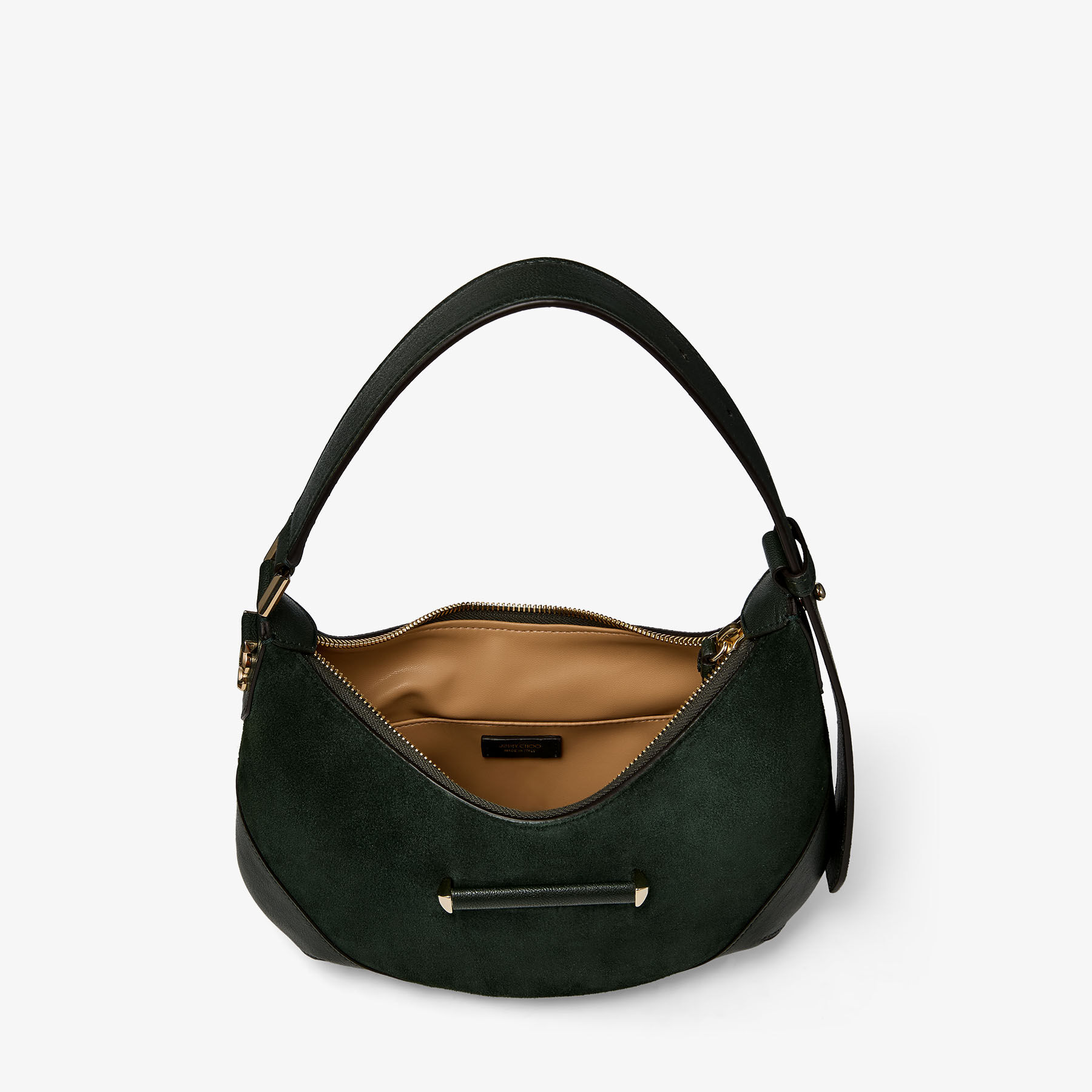 Bar Hobo Small | British Green Suede Shoulder Bag with Biker