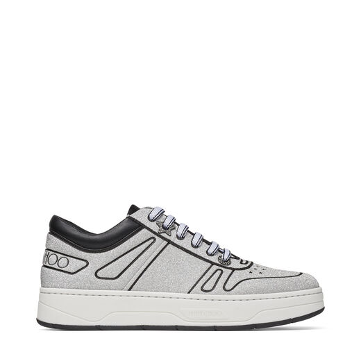 JIMMY CHOO HAWAII/F Silver Glitter and Black Leather Trainers,HAWAIIFIOO