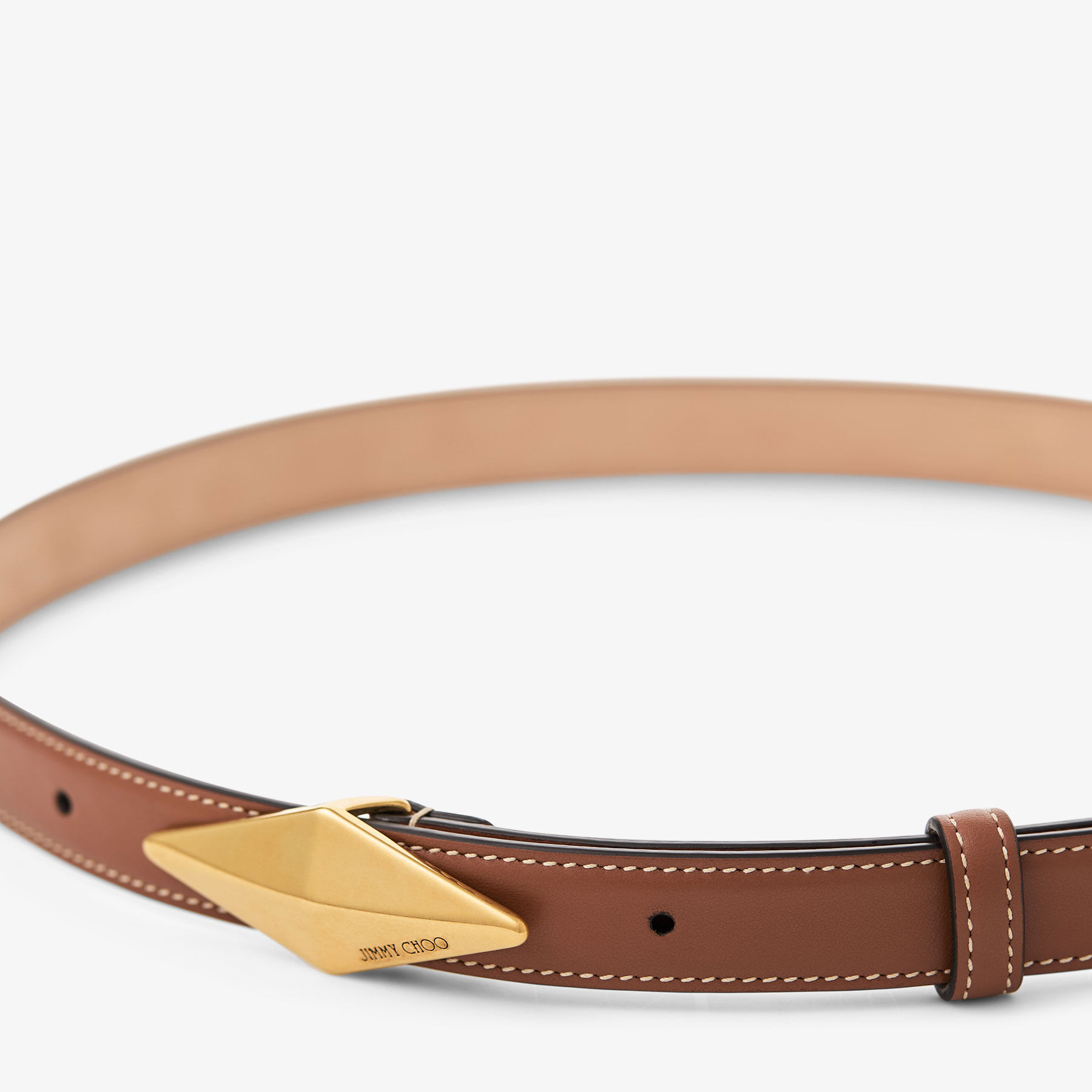 Diamond Clasp Belt | Tan Calf Leather Stitched Belt | JIMMY CHOO