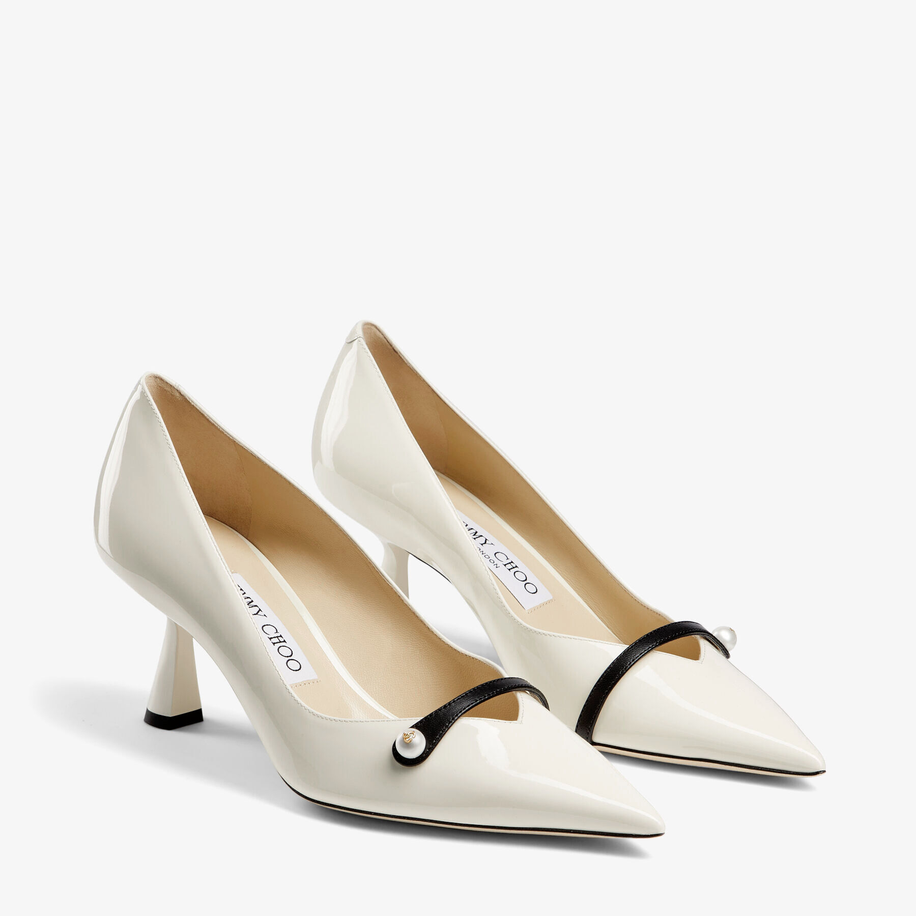 Latte Patent Pointed Pumps with Pearl Detail | ROSALIA 65 | High