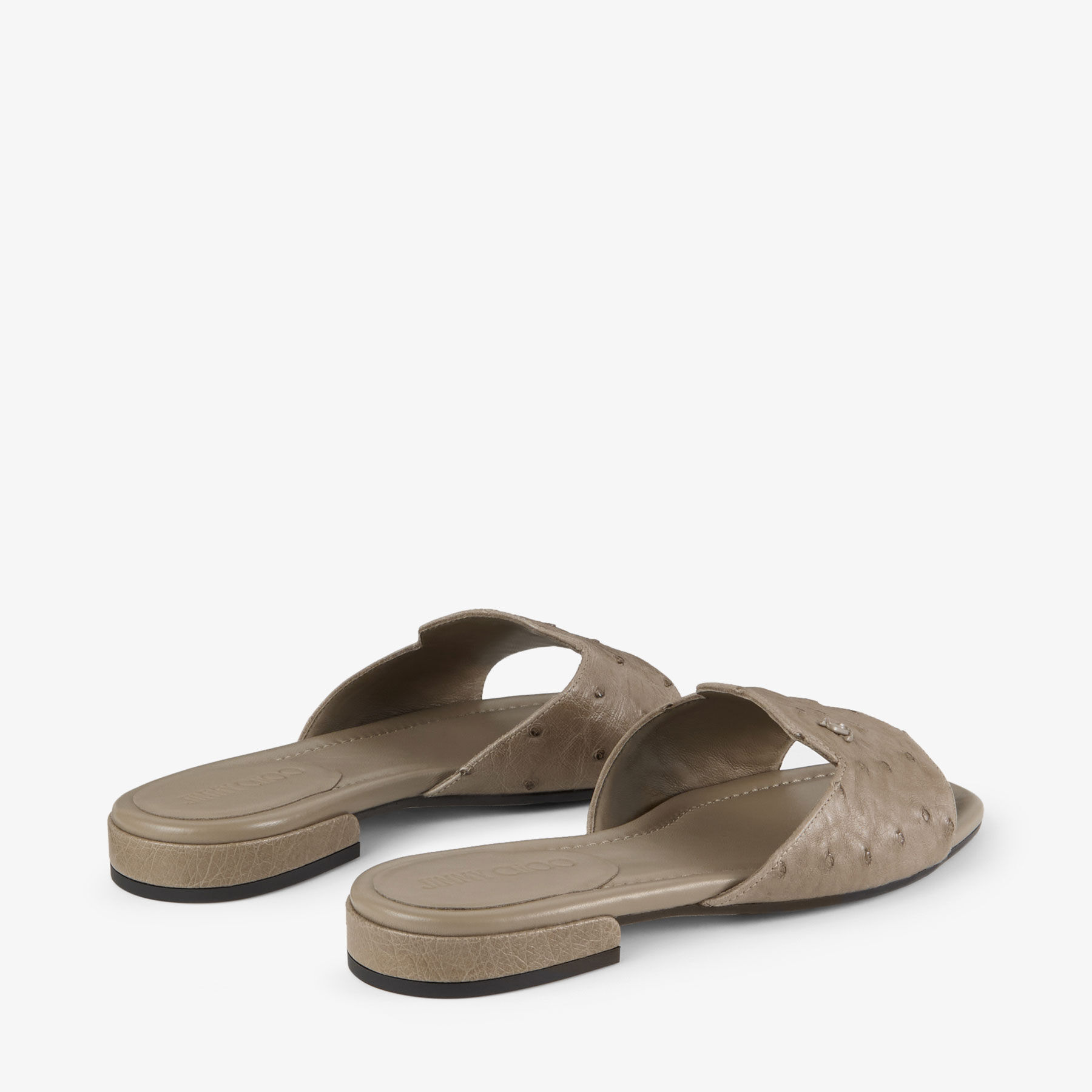 激安直営店 | Flats Leather Ostrich Taupe | Flat Dina JIMMY US CHOO バレエシューズ