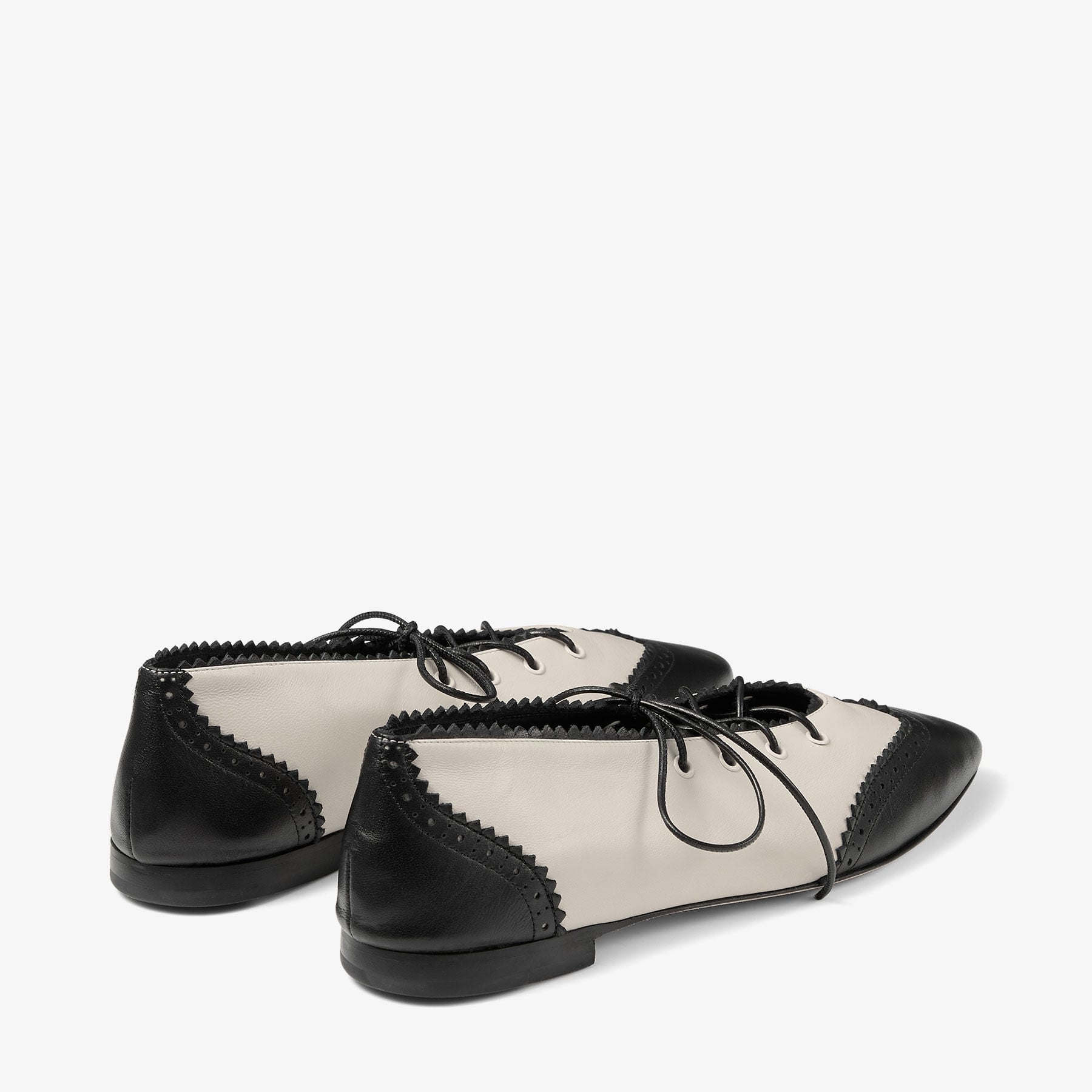 Margot Lace Up Flat | Black and Bone Nappa Leather Lace Up Flats
