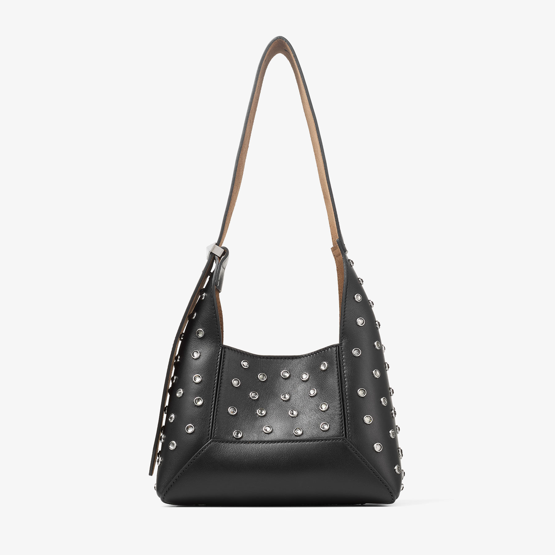 DIAMOND SOFT HOBO/S | Black Soft Calf Leather Hobo Bag with