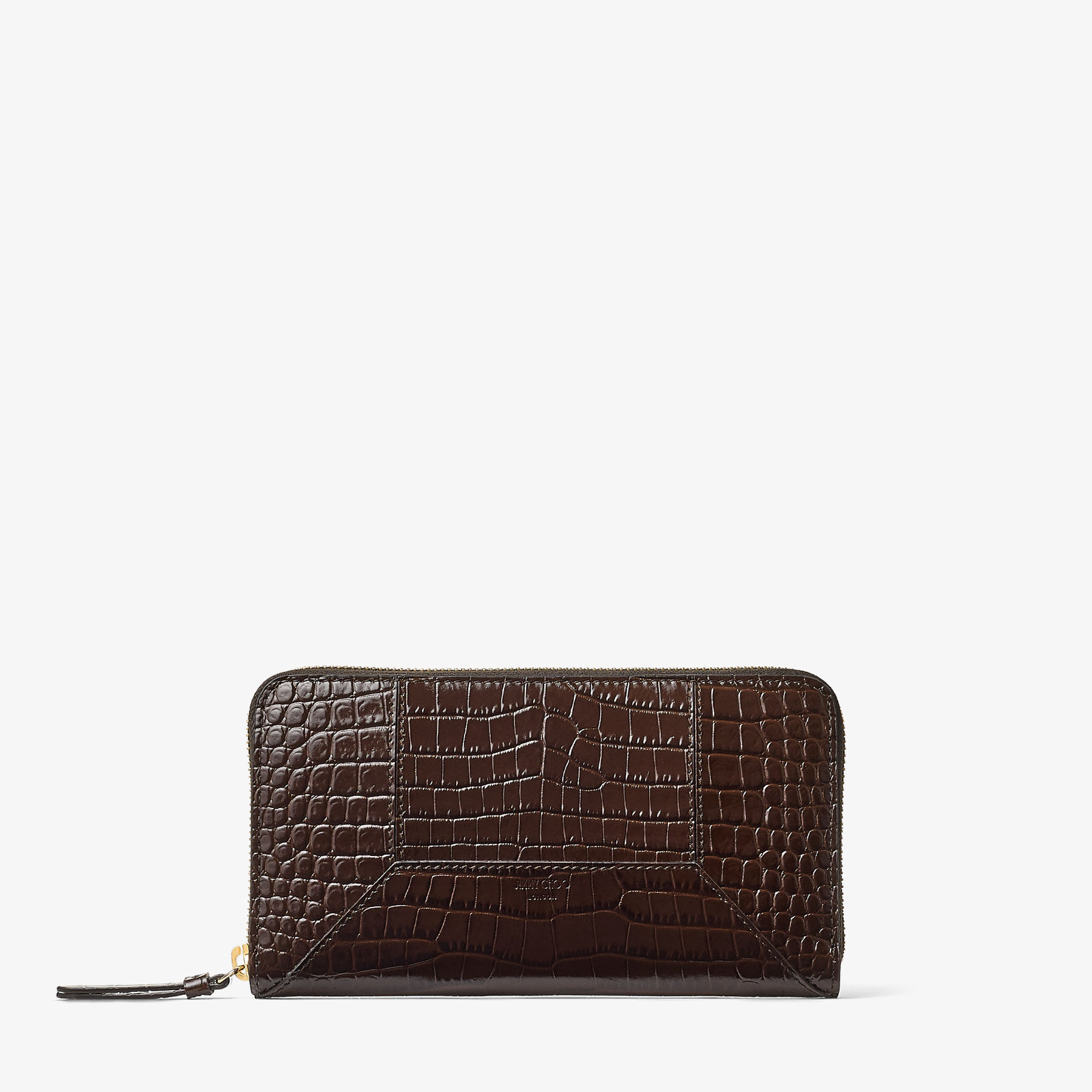 DM Pippa | Chocolate Croc Embossed Calf Leather Wallet | JIMMY CHOO US