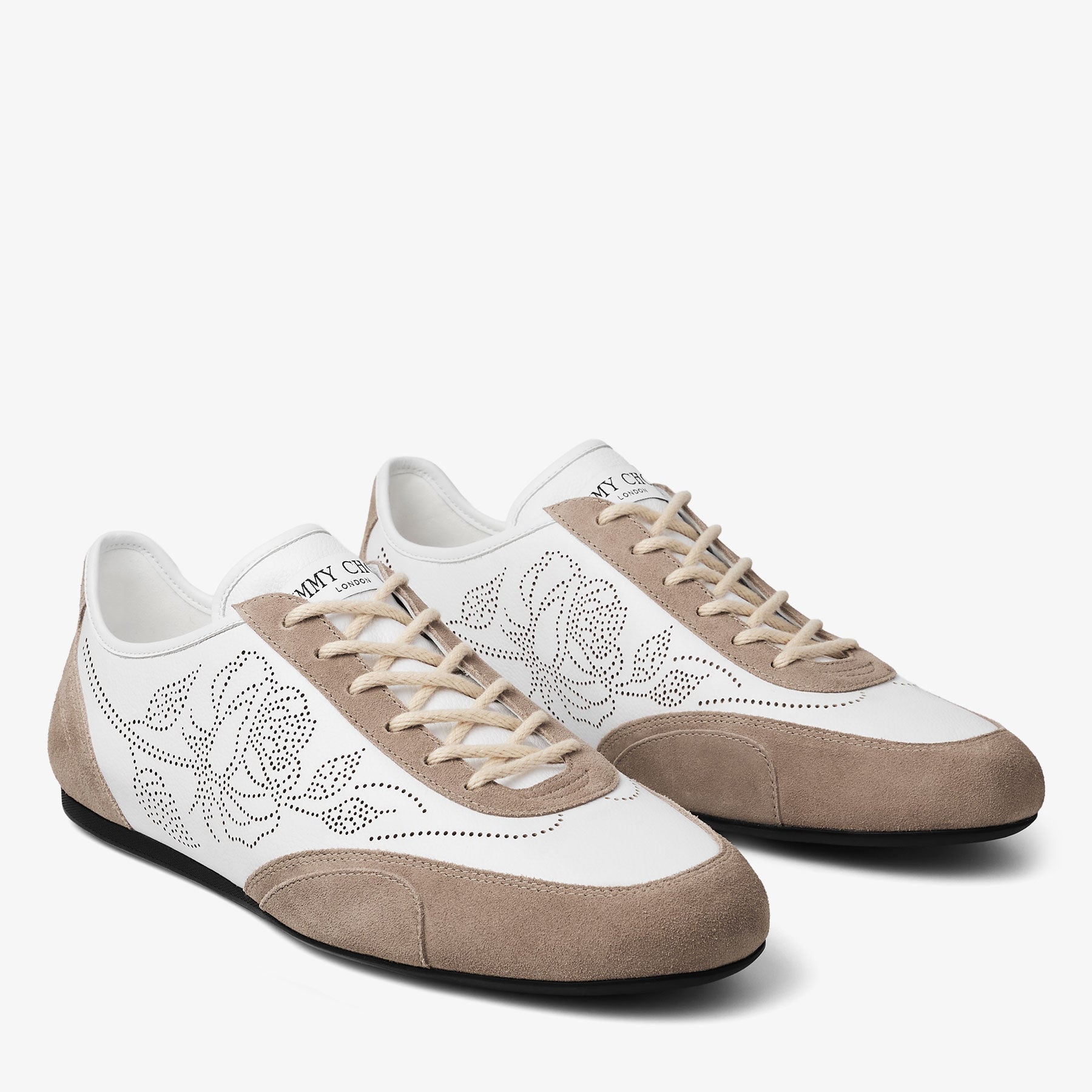 Sunny M | White and Stone Leather Mix Low Top Trainers with Rose