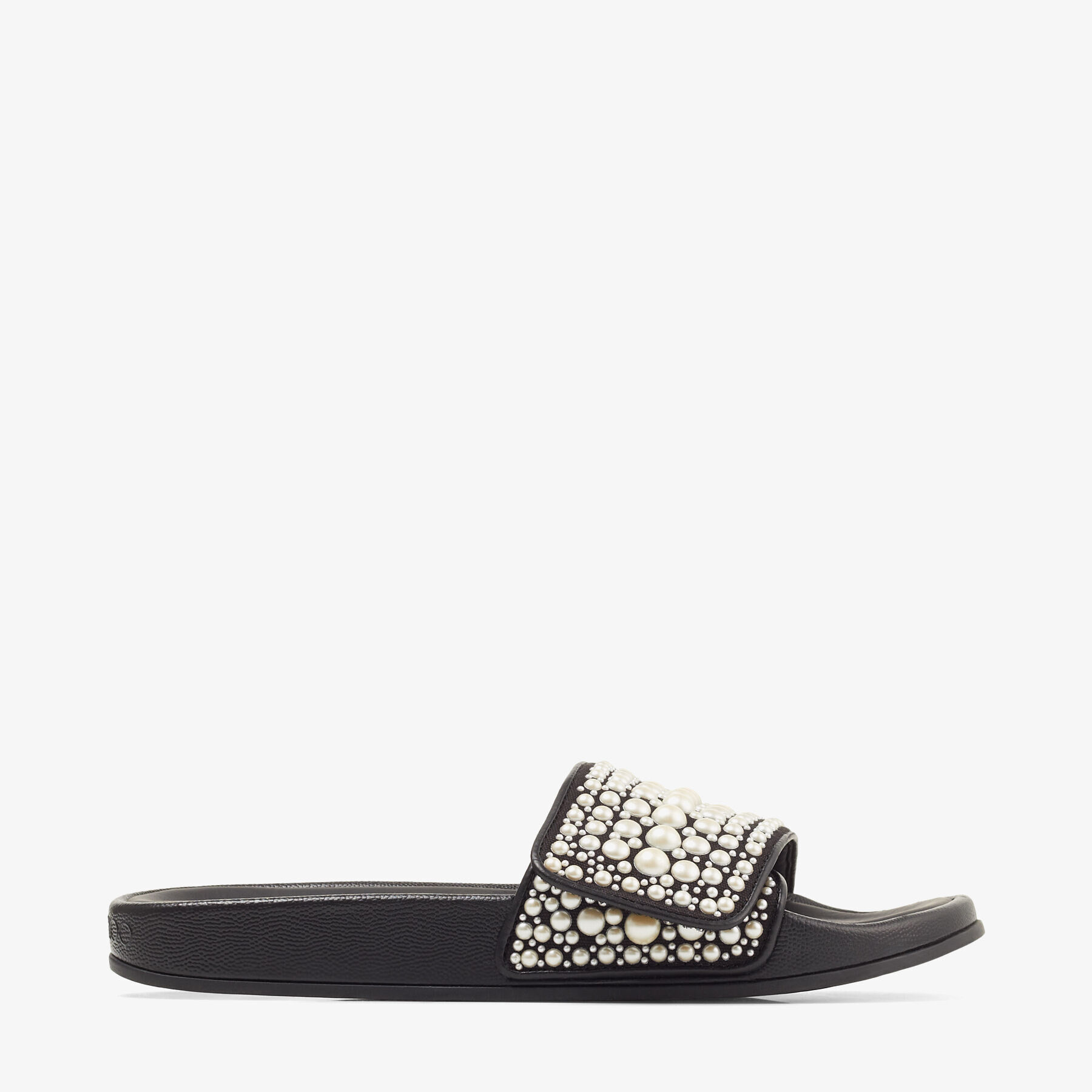 Black Canvas and Leather Slides with Pearls | FITZ/F | High