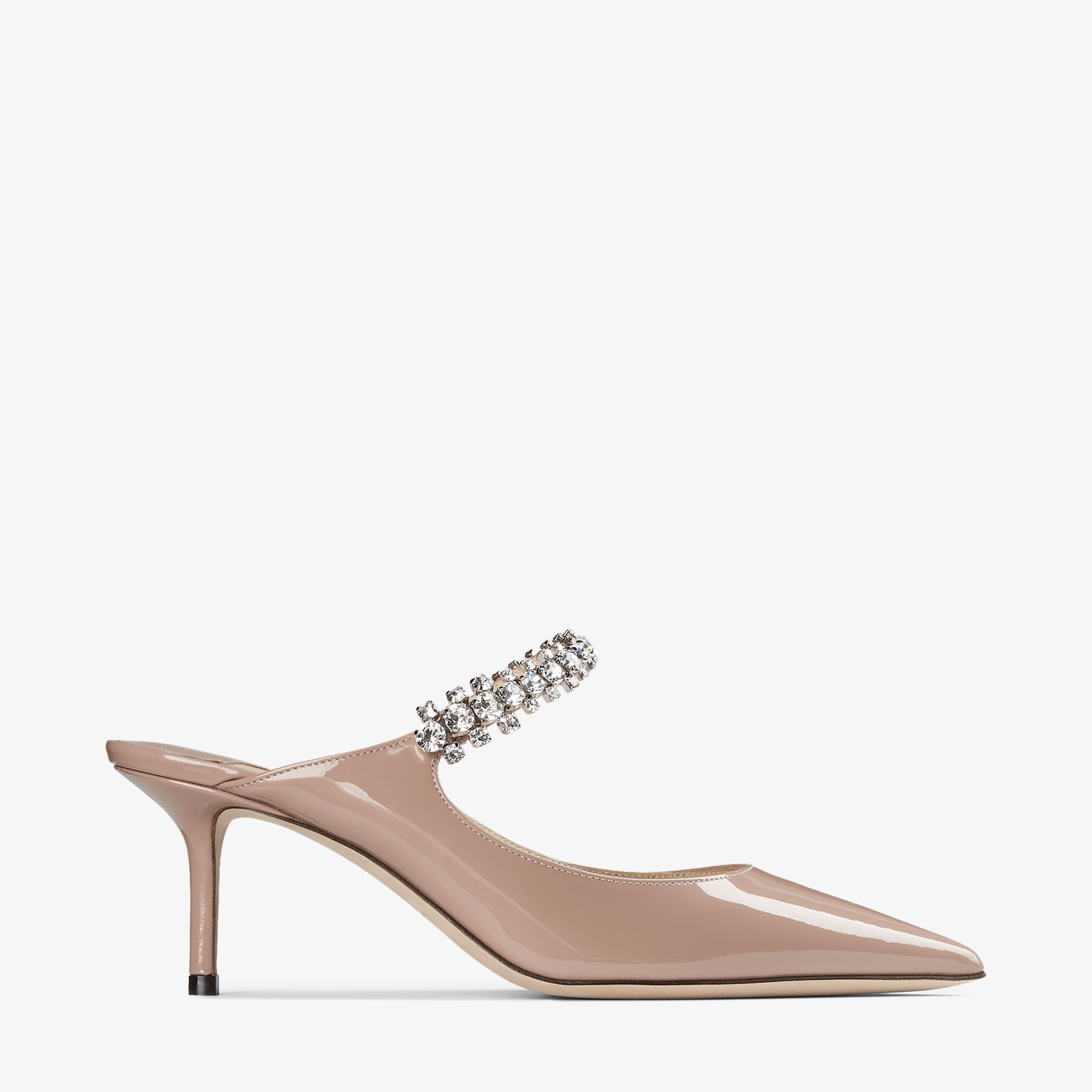 Bing 65 | Ballet Pink Patent Leather Mules with Crystal Strap | JIMMY CHOO