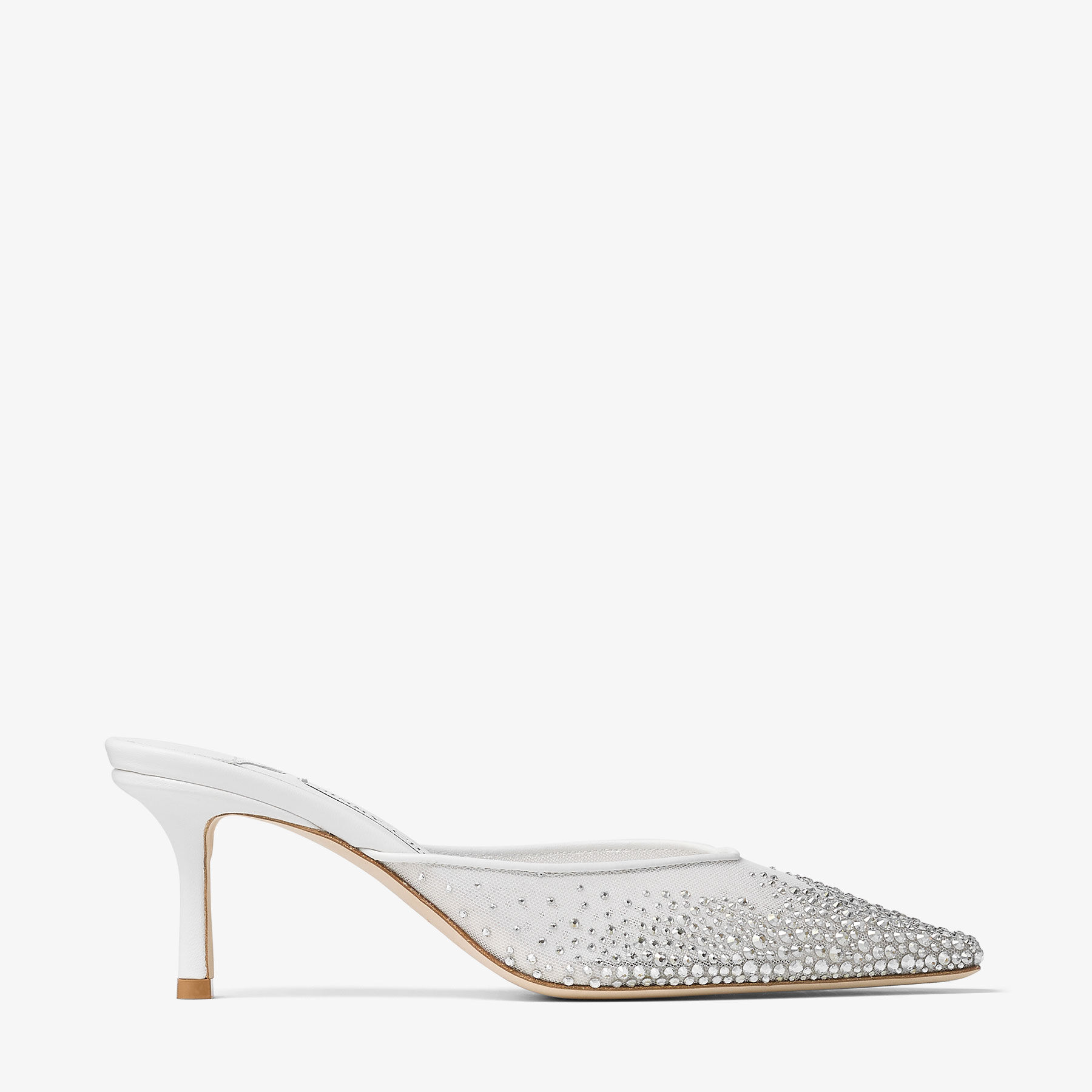 Vivi 65 | White Degrade Crystal Mesh Mules with Pearl Charm