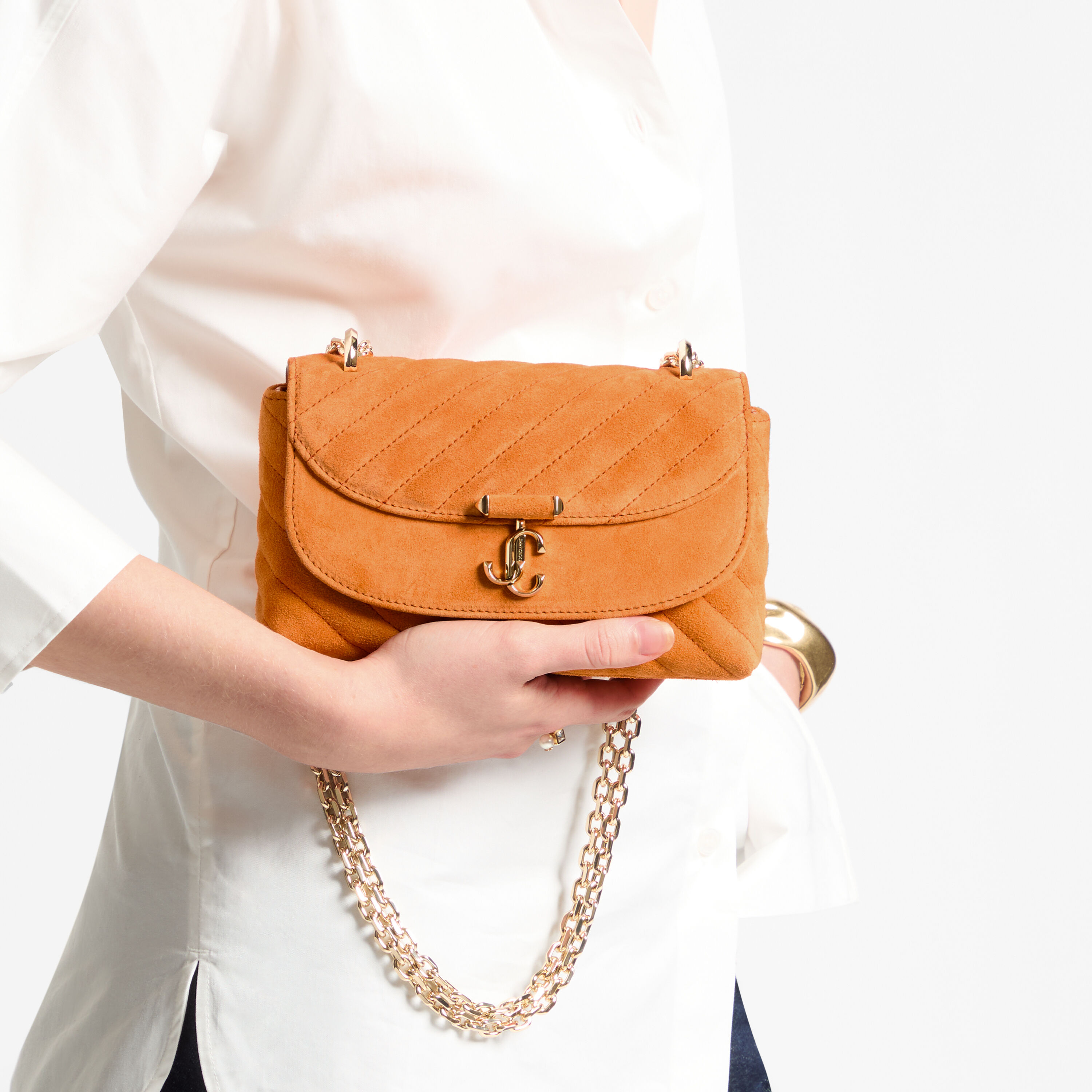 Curve Crossbody Small | Sunset Orange Quilted Suede Crossbody Bag