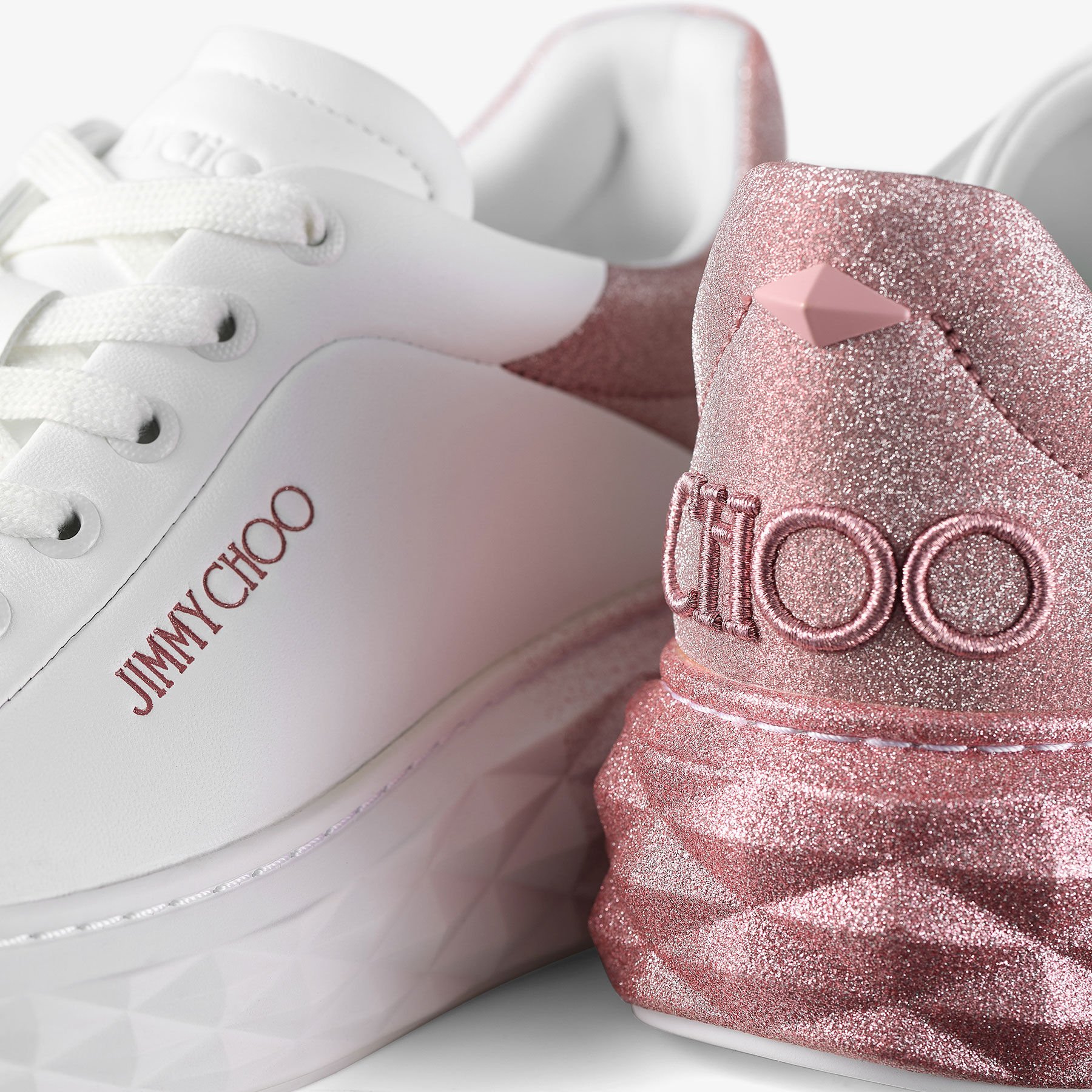 Diamond Maxi/F II | White & Rose Nappa Leather Glitter Trainers | JIMMY CHOO