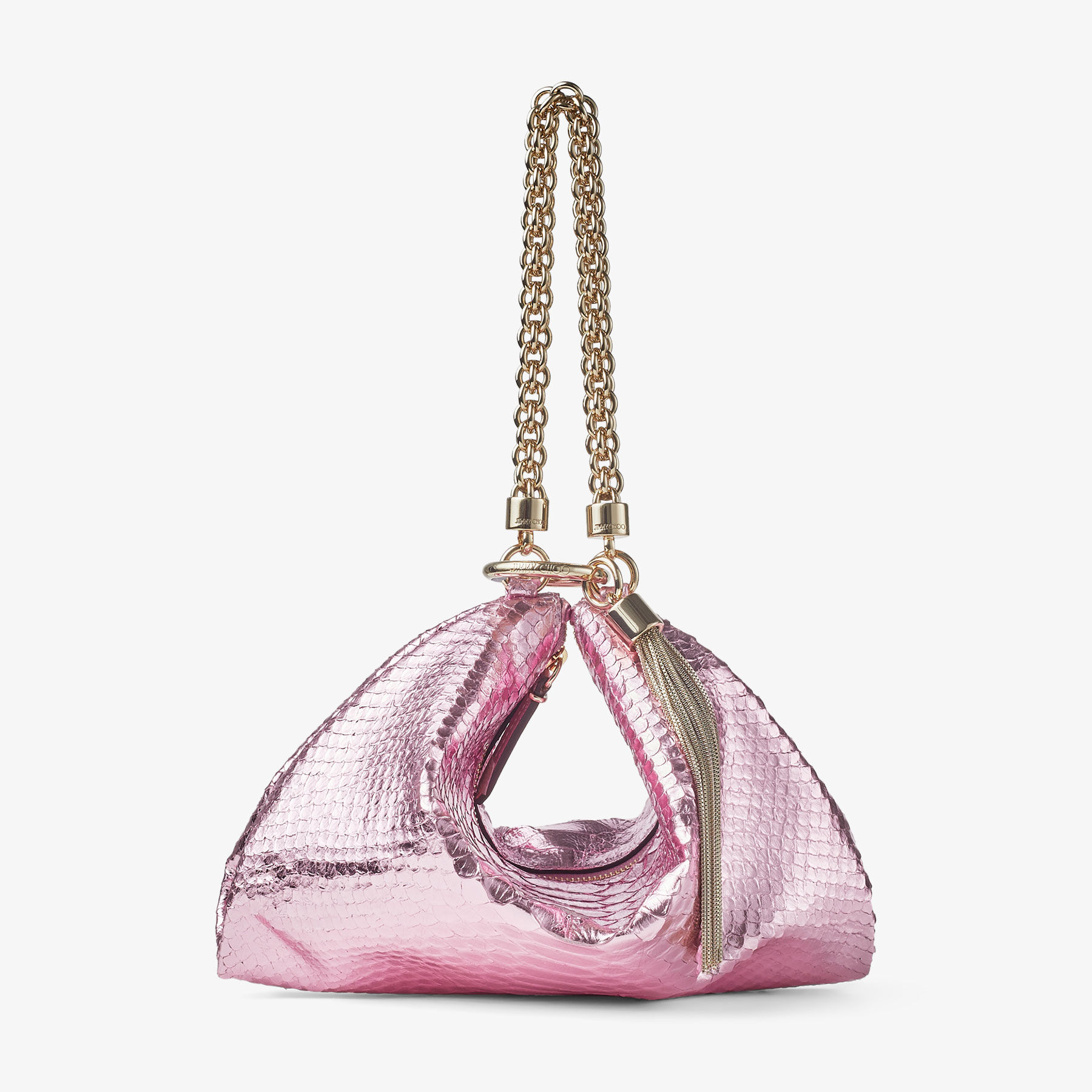 CALLIE Candy Pink Metallic Snake Printed Leather Clutch Bag New Collection JIMMY CHOO
