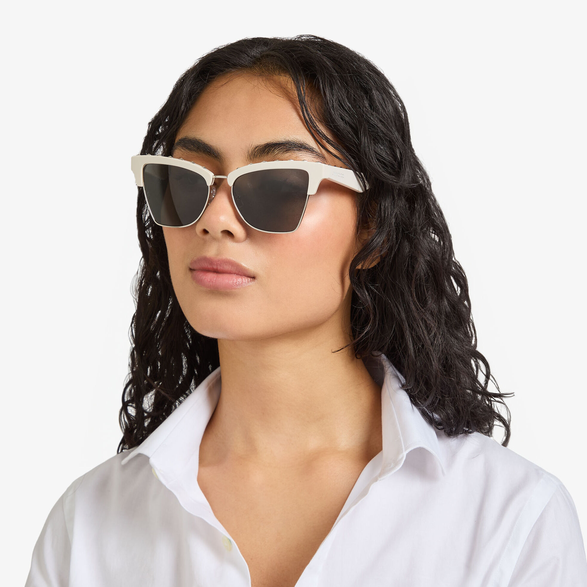 Maxime | White Butterfly Frame Sunglasses with Studs | JIMMY CHOO