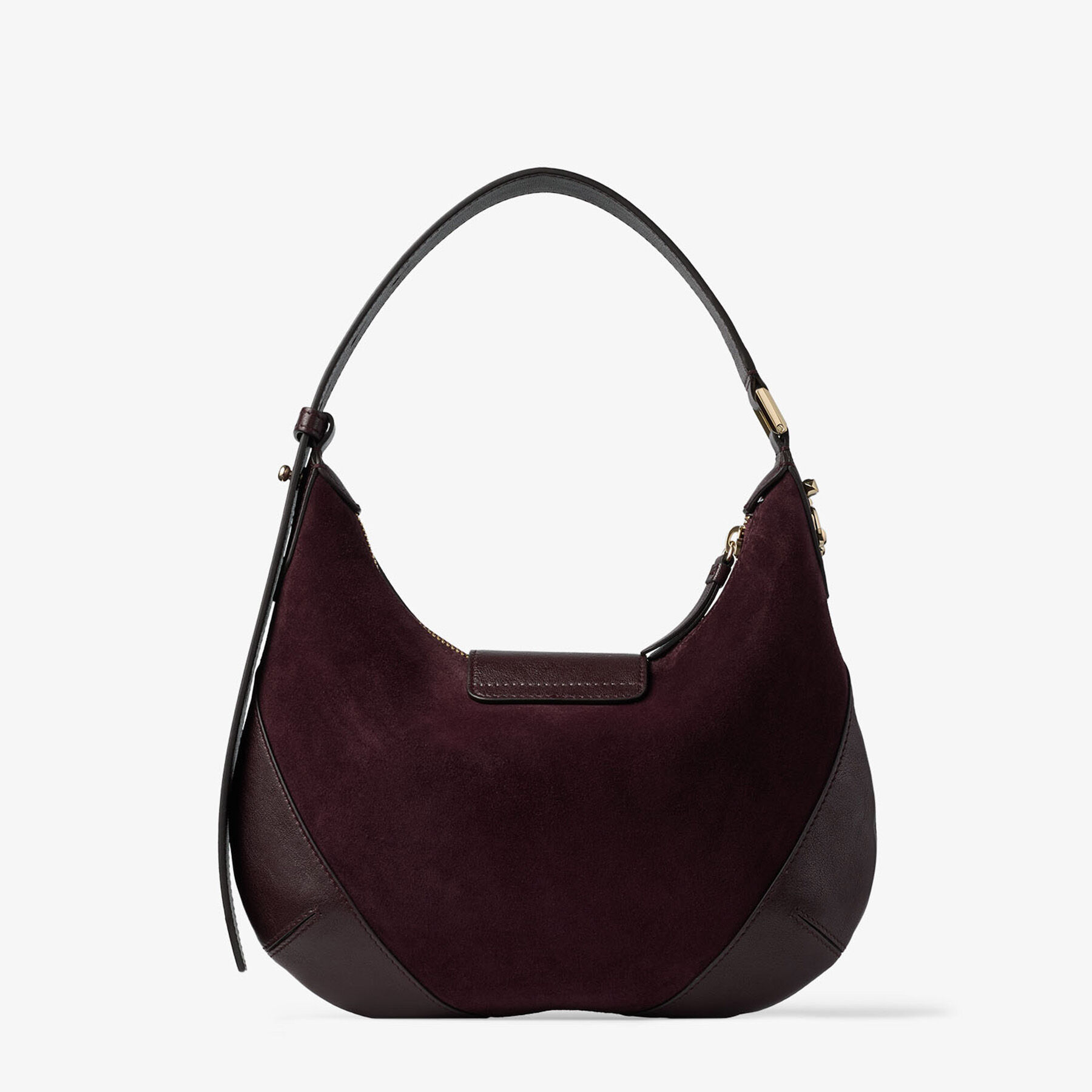 バッグ CHEVIGNON / suede leather shoulder bag Bar Hobo Small | Deep Merlot Suede Shoulder Bag with Biker Leather