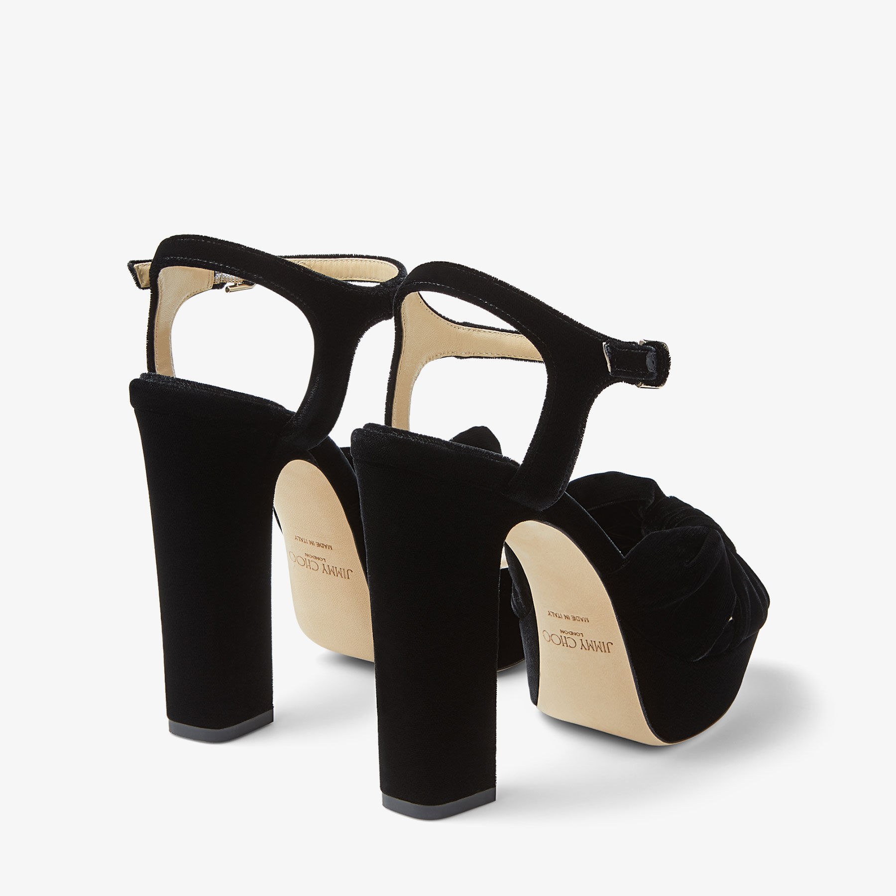 HELOISE 120 Black Velvet Platform Sandals Winter 2022 collection JIMMY CHOO CA