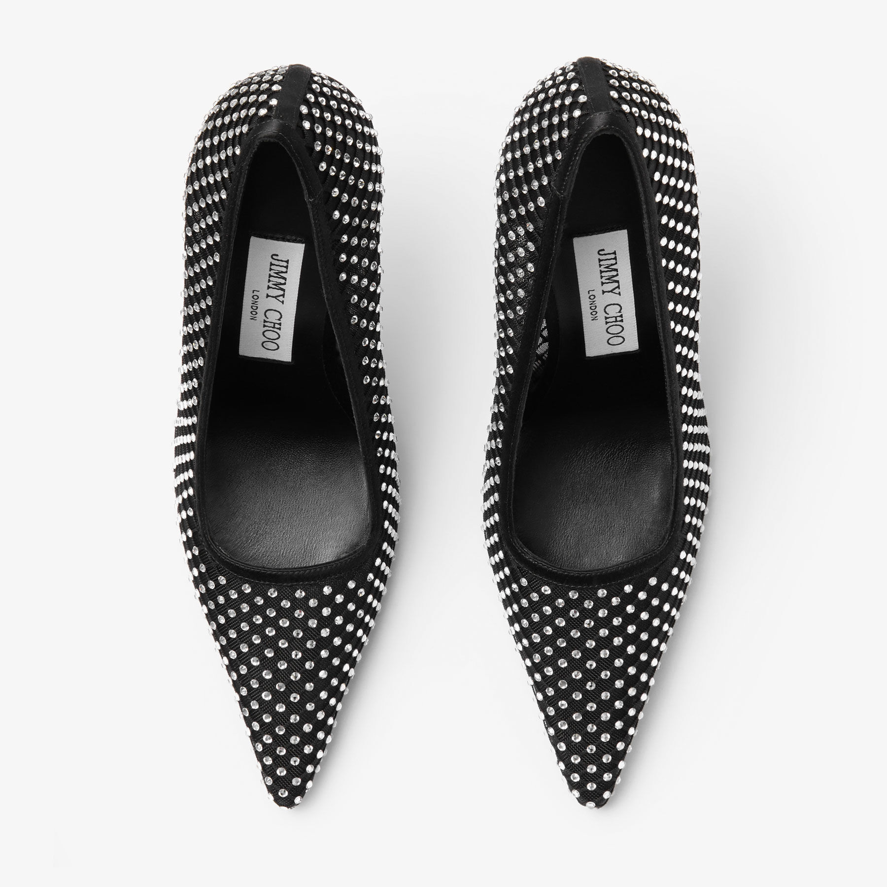 Ixia 95 | Black Satin Crystal Mesh Pumps | JIMMY CHOO Ixia 95 | Black Satin Crystal Mesh Pumps | JIMMY CHOO