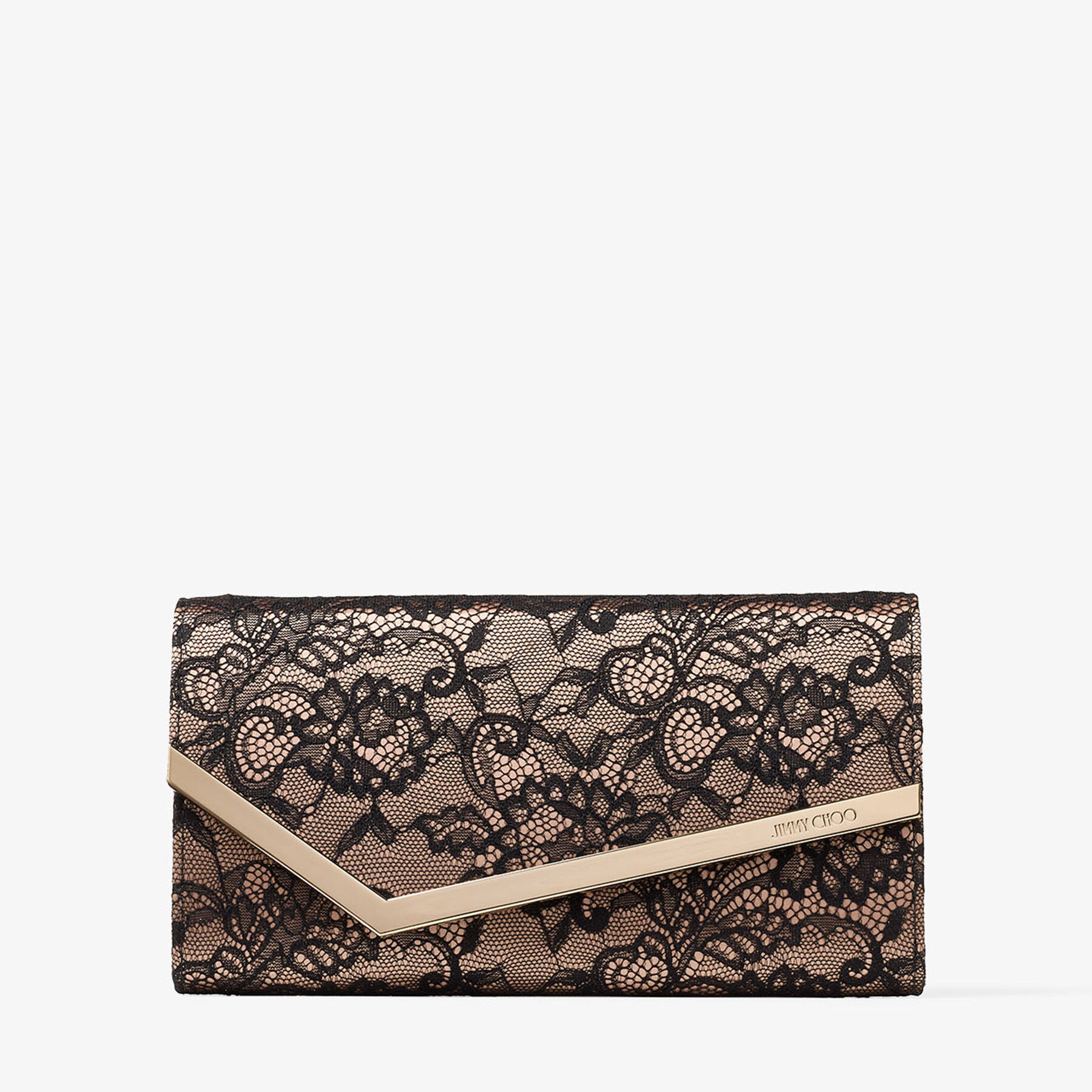 Emmie | Black and Ballet Pink Jimmy Choo Lace Clutch Bag | JIMMY CHOO